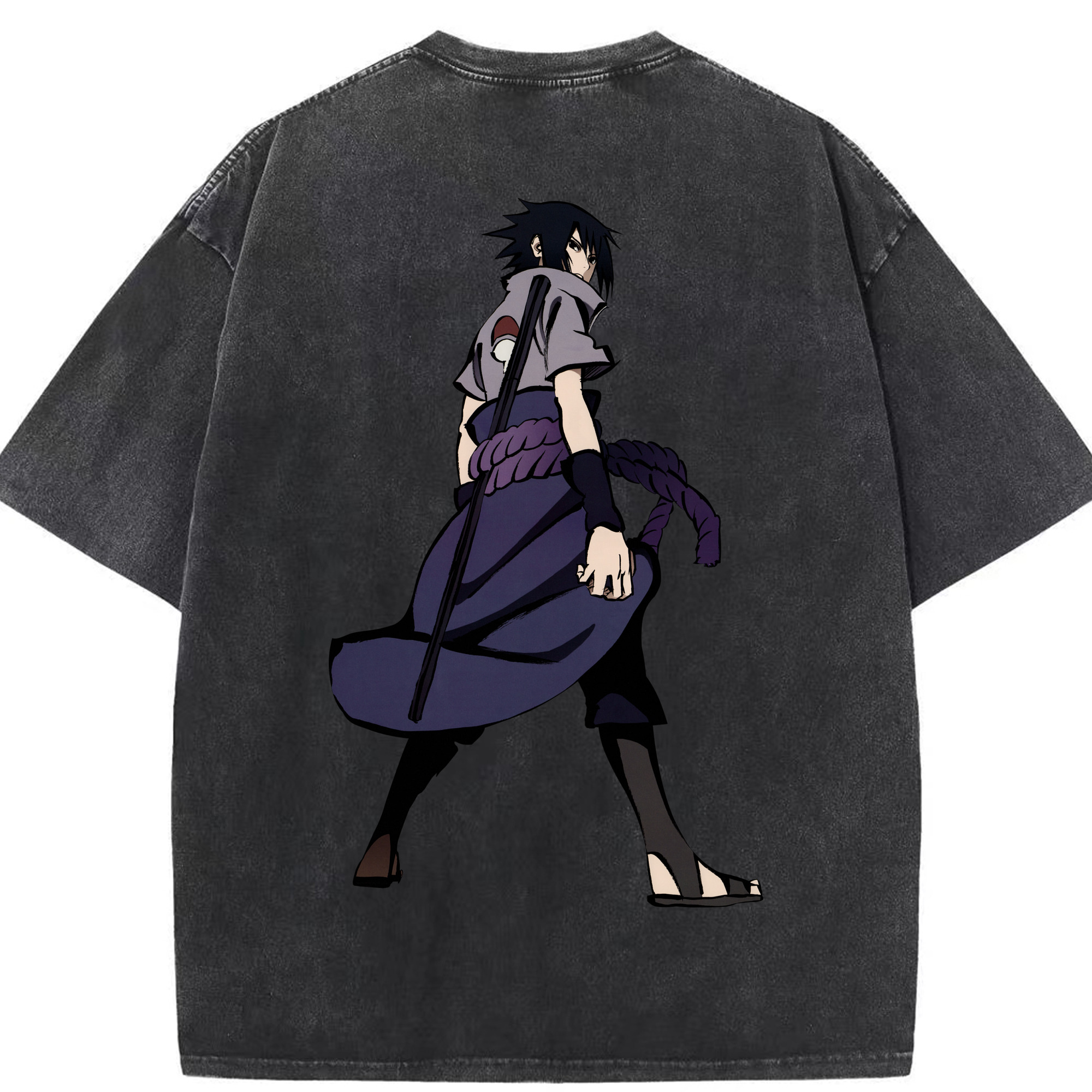 （画像用） NARUTO -ナルト- うちは サスケ Uchiha Sasuke 綿100% ヴィンテージ風 半袖Tシャツ（背面プリント）