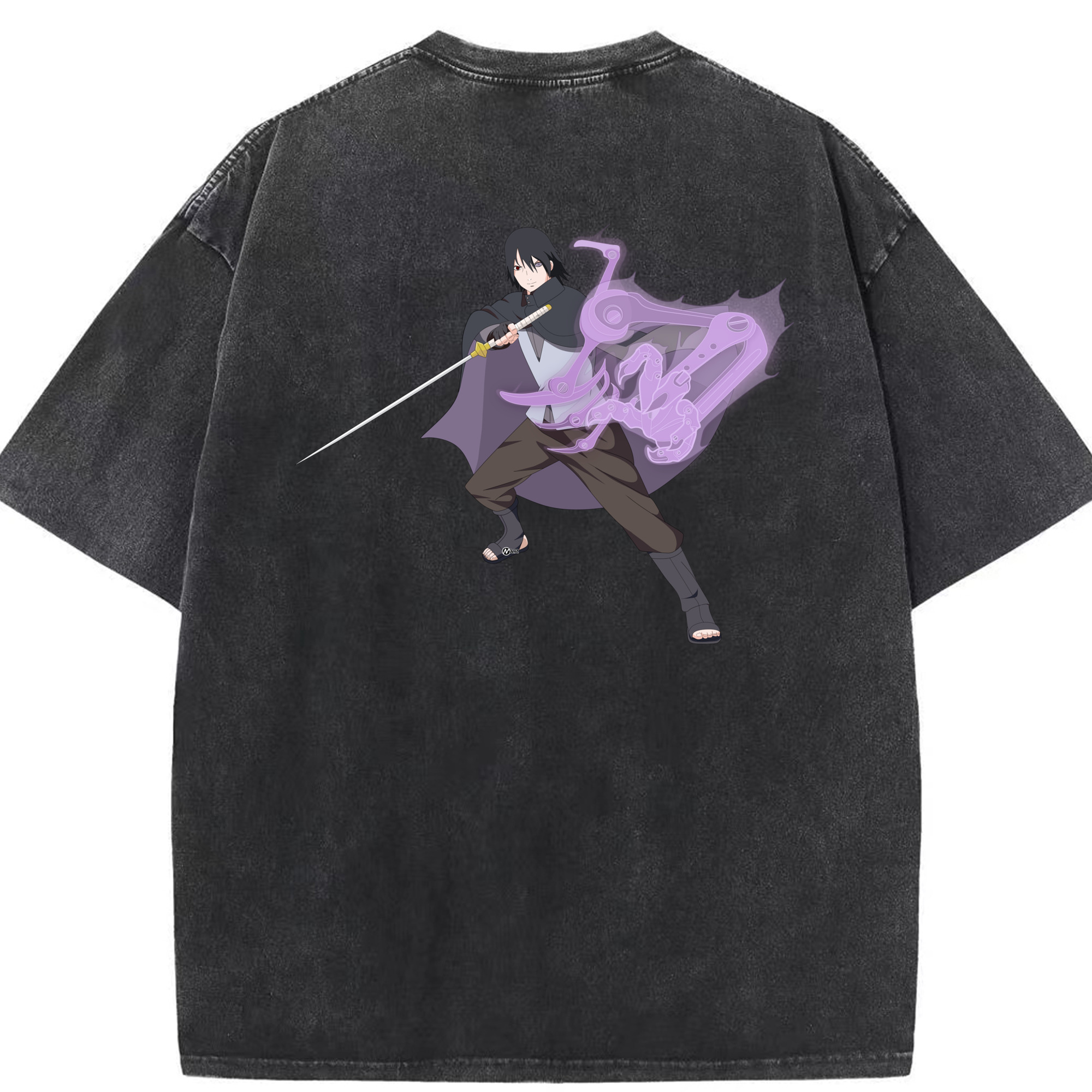 （画像用） NARUTO -ナルト- うちは サスケ Uchiha Sasuke 綿100% ヴィンテージ風 半袖Tシャツ（背面プリント）