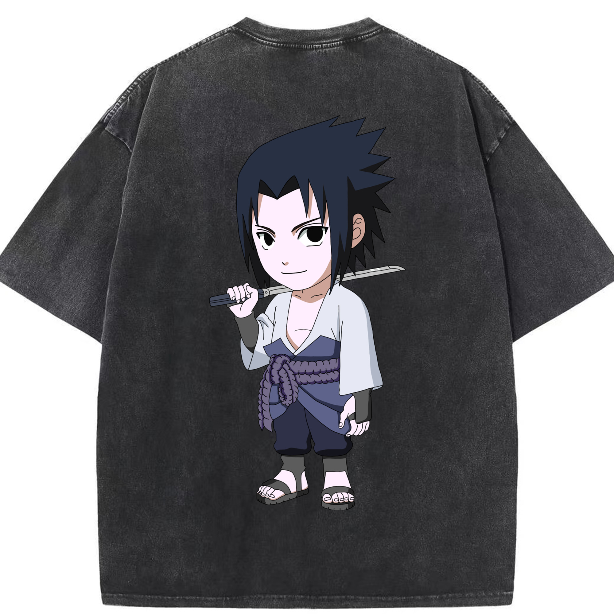 （画像用） NARUTO -ナルト- うちは サスケ Uchiha Sasuke 綿100% ヴィンテージ風 半袖Tシャツ（背面プリント）