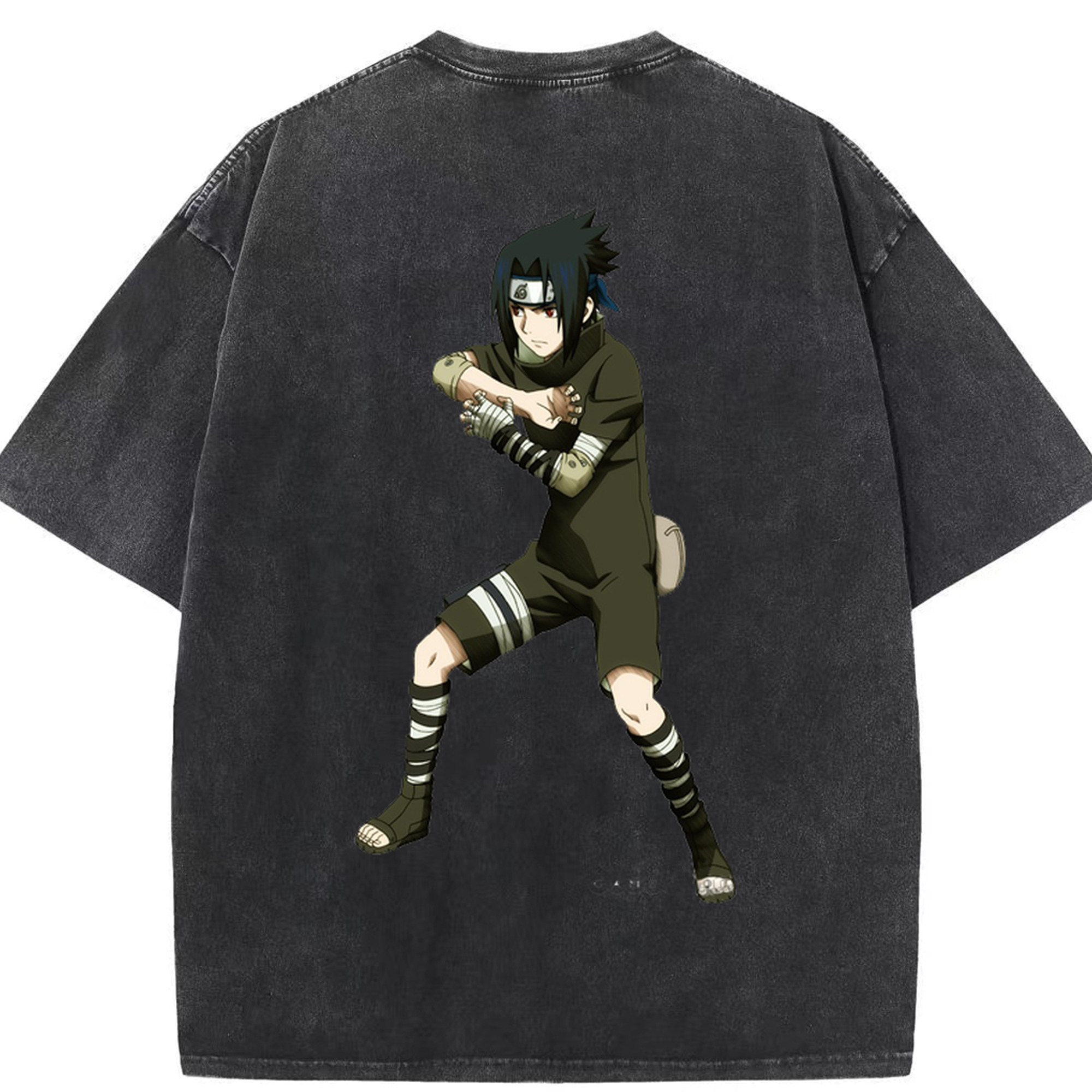 （画像用） NARUTO -ナルト- うちは サスケ Uchiha Sasuke 綿100% ヴィンテージ風 半袖Tシャツ（背面プリント）