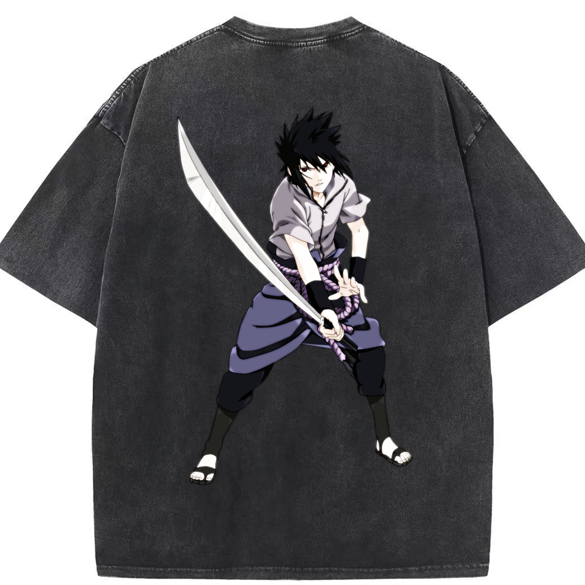 （画像用） NARUTO -ナルト- うちは サスケ Uchiha Sasuke 綿100% ヴィンテージ風 半袖Tシャツ（背面プリント）