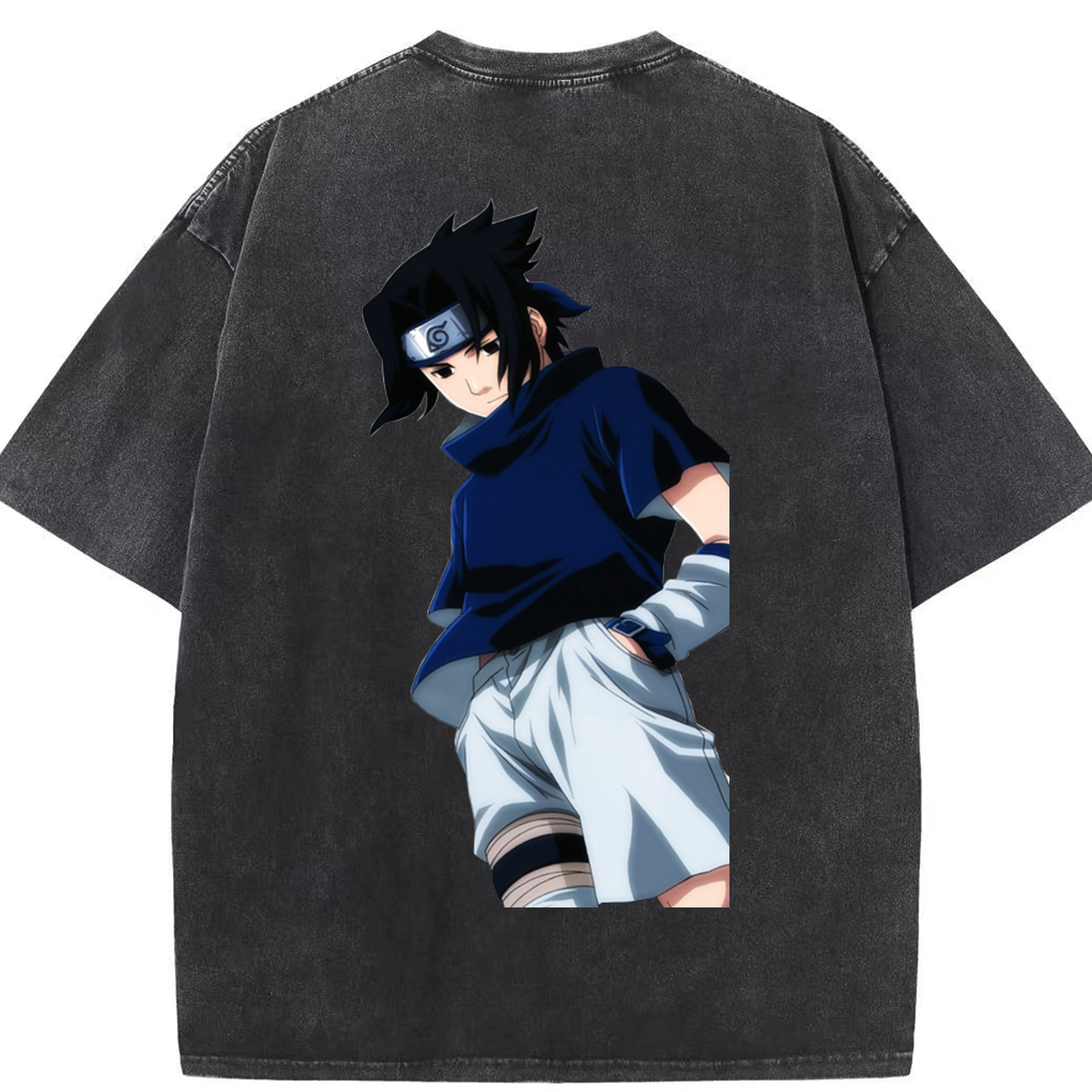 （画像用） NARUTO -ナルト- うちは サスケ Uchiha Sasuke 綿100% ヴィンテージ風 半袖Tシャツ（背面プリント）