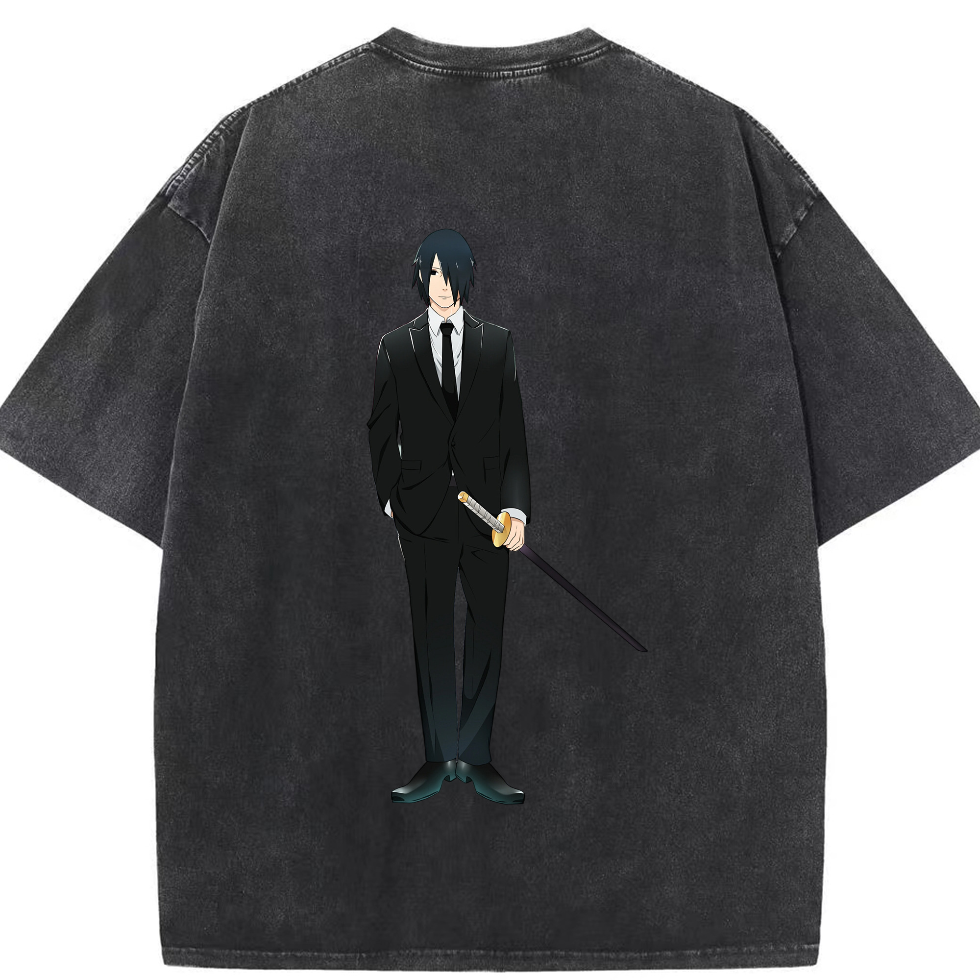 （画像用） NARUTO -ナルト- うちは サスケ Uchiha Sasuke 綿100% ヴィンテージ風 半袖Tシャツ（背面プリント）