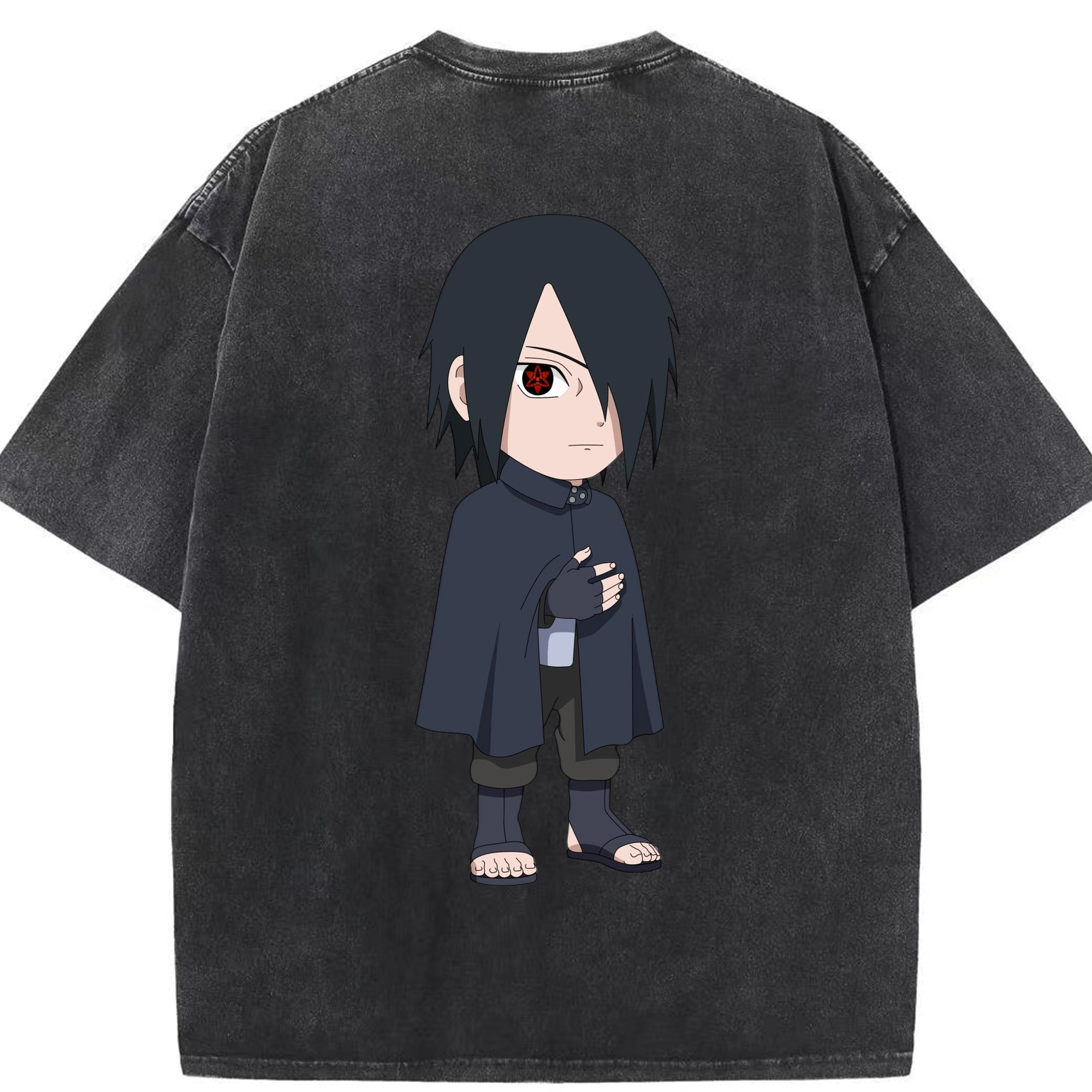 （画像用） NARUTO -ナルト- うちは サスケ Uchiha Sasuke 綿100% ヴィンテージ風 半袖Tシャツ（背面プリント）