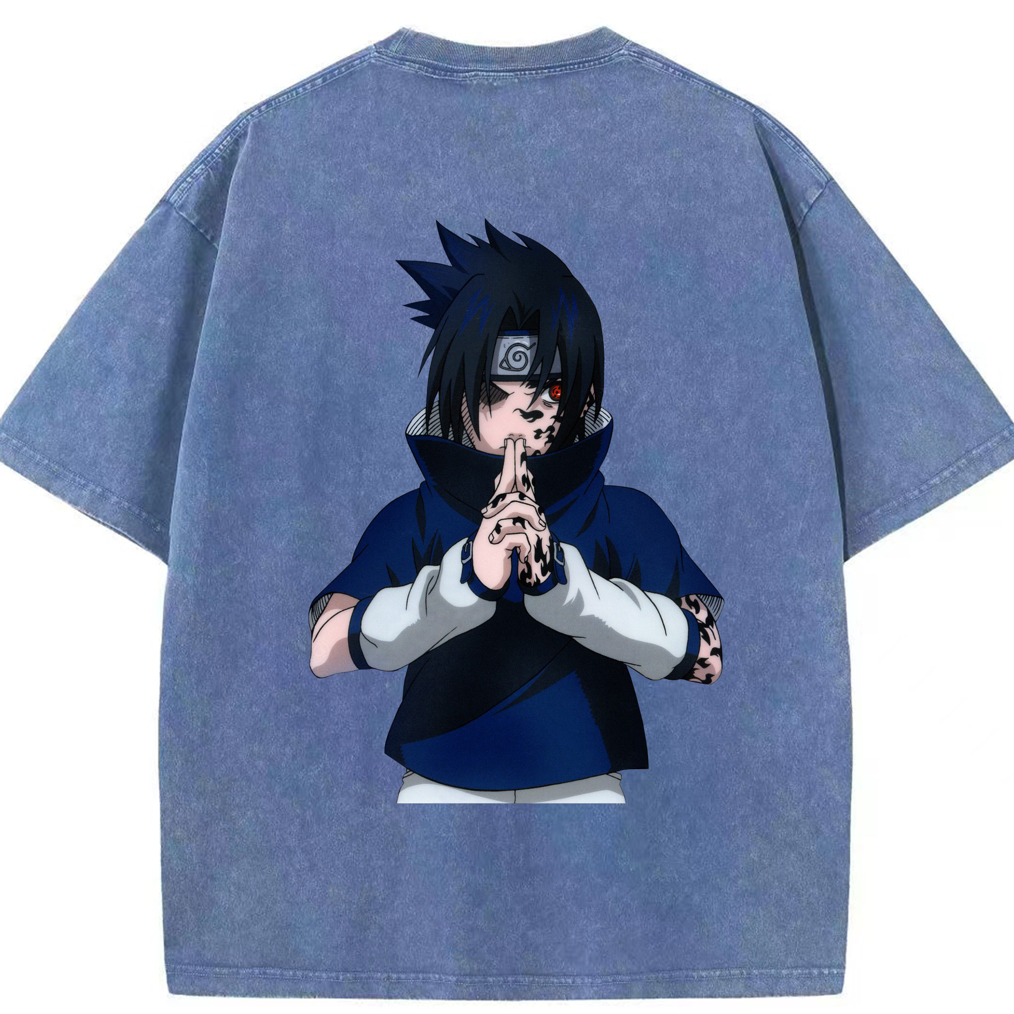 （画像用） NARUTO -ナルト- うちは サスケ Uchiha Sasuke 綿100% ヴィンテージ風 半袖Tシャツ（背面プリント）
