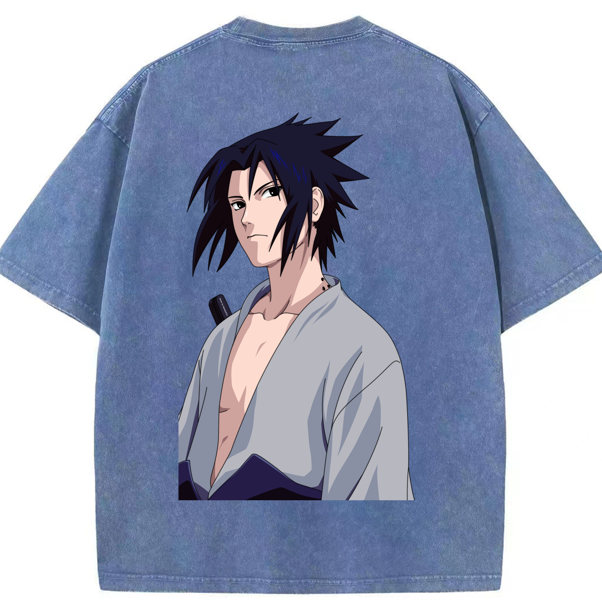 （画像用） NARUTO -ナルト- うちは サスケ Uchiha Sasuke 綿100% ヴィンテージ風 半袖Tシャツ（背面プリント）
