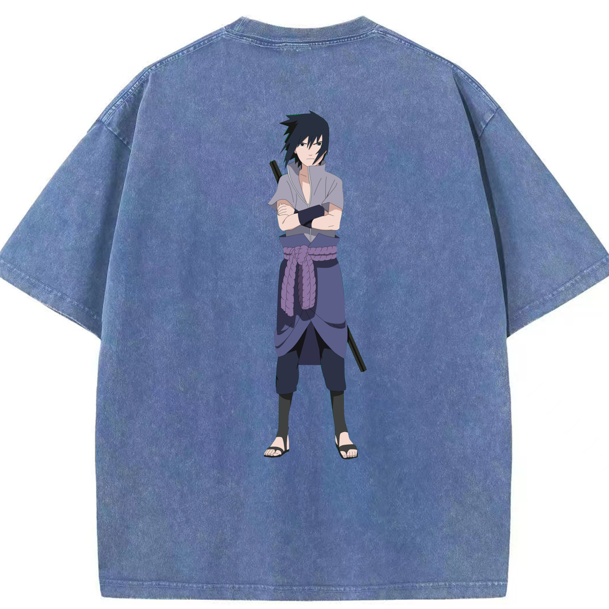 （画像用） NARUTO -ナルト- うちは サスケ Uchiha Sasuke 綿100% ヴィンテージ風 半袖Tシャツ（背面プリント）
