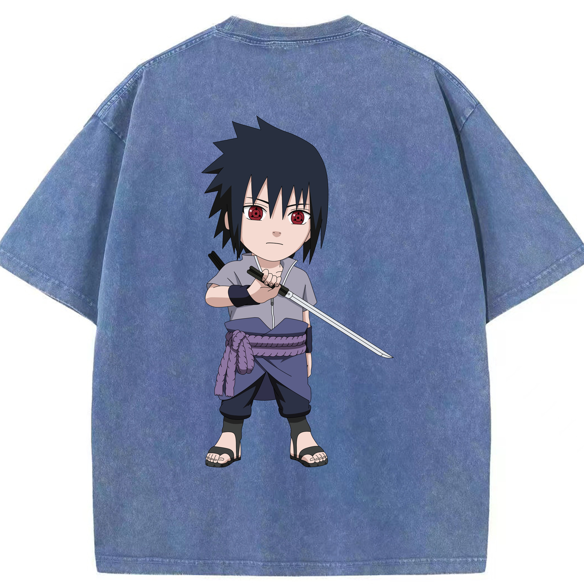（画像用） NARUTO -ナルト- うちは サスケ Uchiha Sasuke 綿100% ヴィンテージ風 半袖Tシャツ（背面プリント）