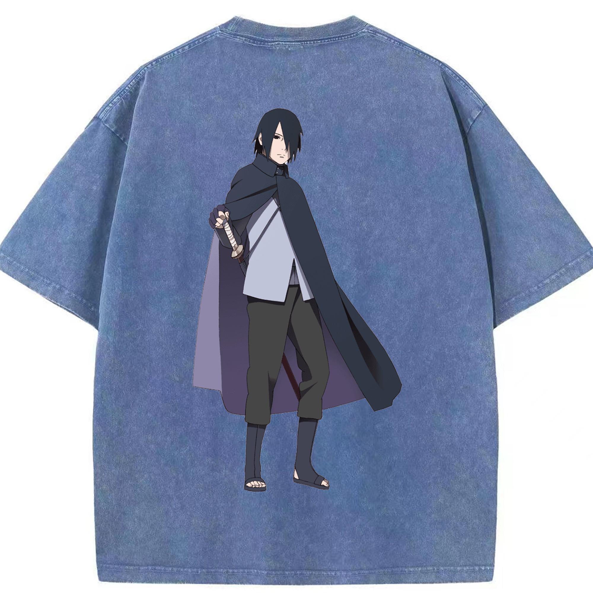 （画像用） NARUTO -ナルト- うちは サスケ Uchiha Sasuke 綿100% ヴィンテージ風 半袖Tシャツ（背面プリント）