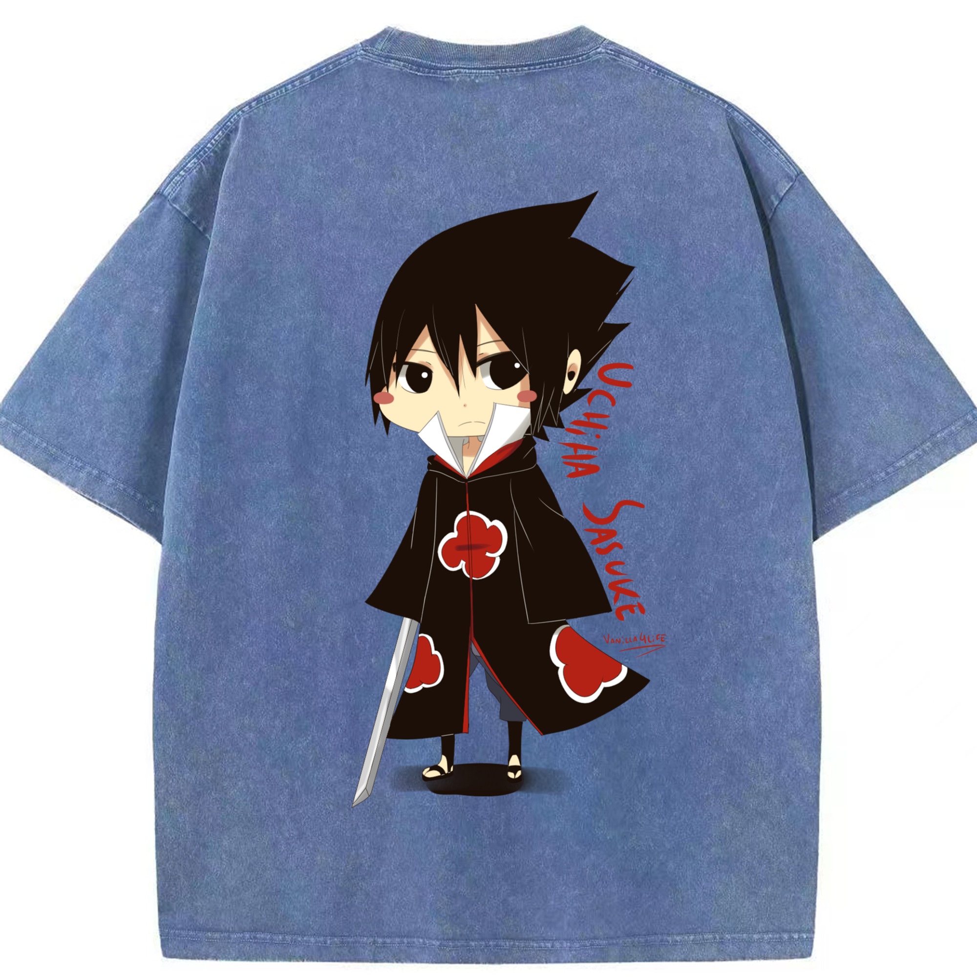 （画像用） NARUTO -ナルト- うちは サスケ Uchiha Sasuke 綿100% ヴィンテージ風 半袖Tシャツ（背面プリント）