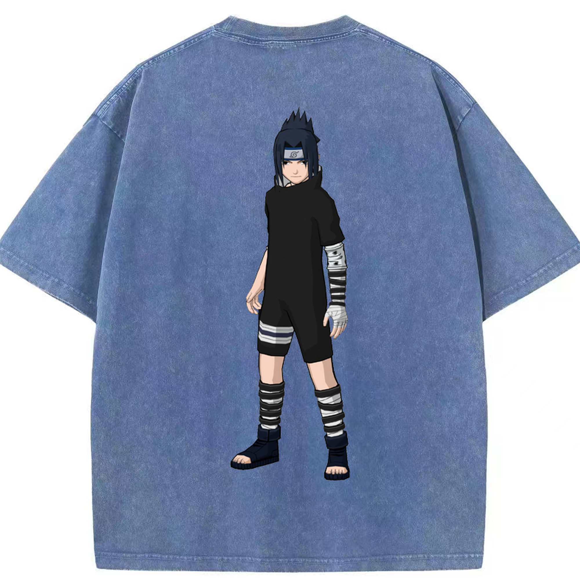 （画像用） NARUTO -ナルト- うちは サスケ Uchiha Sasuke 綿100% ヴィンテージ風 半袖Tシャツ（背面プリント）