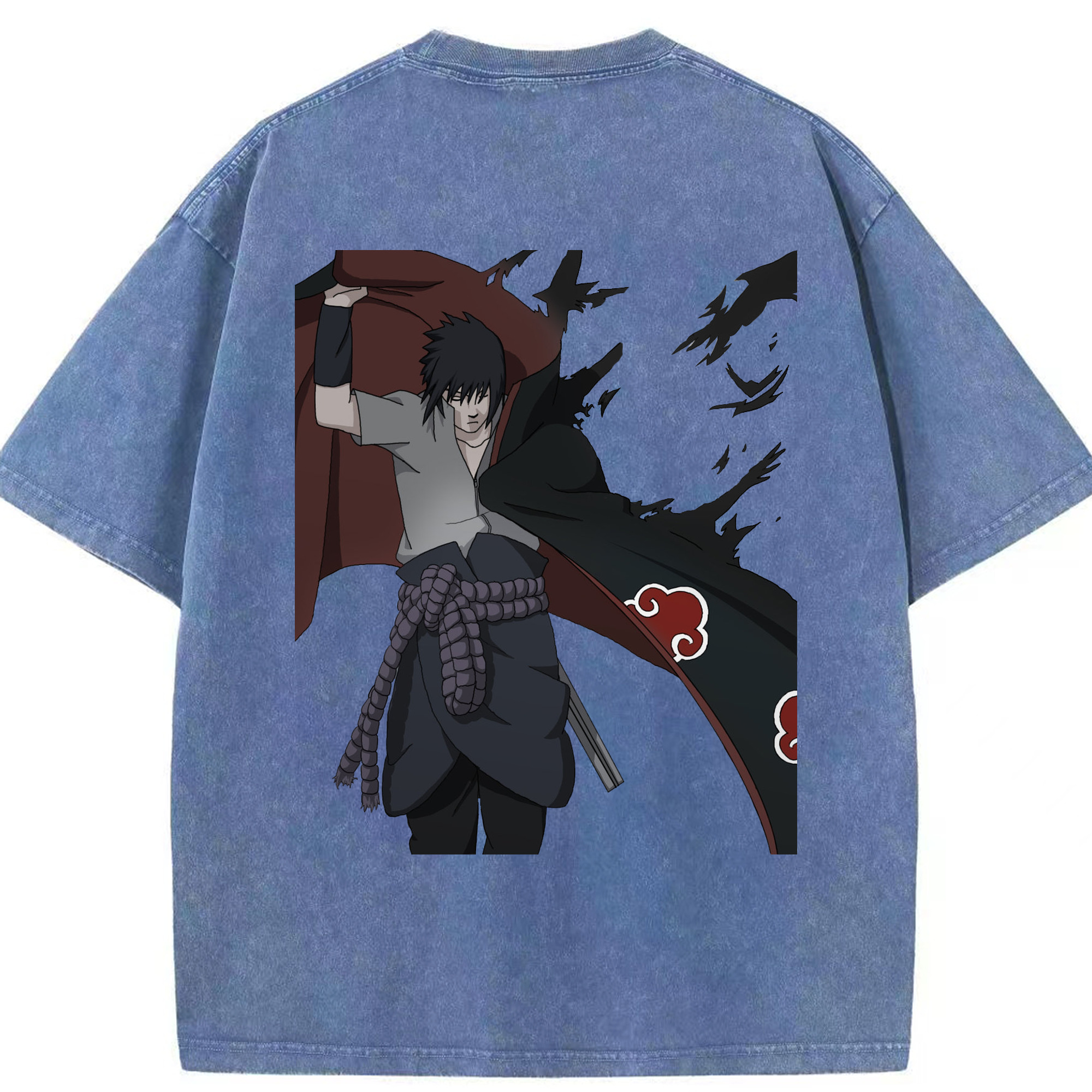 （画像用） NARUTO -ナルト- うちは サスケ Uchiha Sasuke 綿100% ヴィンテージ風 半袖Tシャツ（背面プリント）
