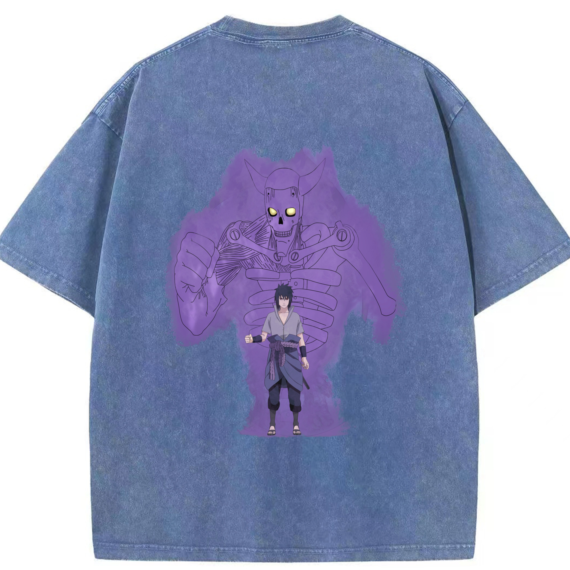 （画像用） NARUTO -ナルト- うちは サスケ Uchiha Sasuke 綿100% ヴィンテージ風 半袖Tシャツ（背面プリント）
