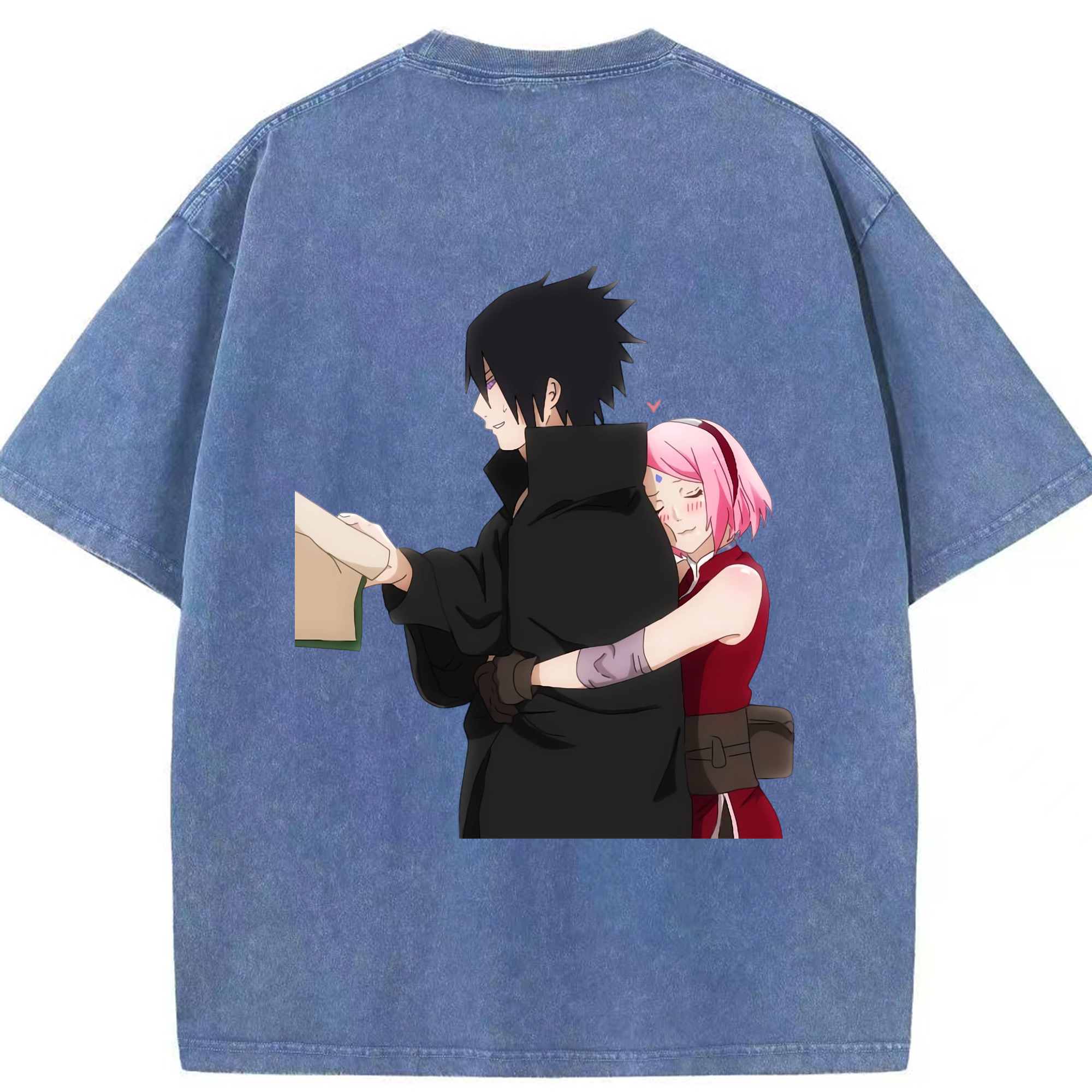 （画像用） NARUTO -ナルト- うちは サスケ Uchiha Sasuke 綿100% ヴィンテージ風 半袖Tシャツ（背面プリント）