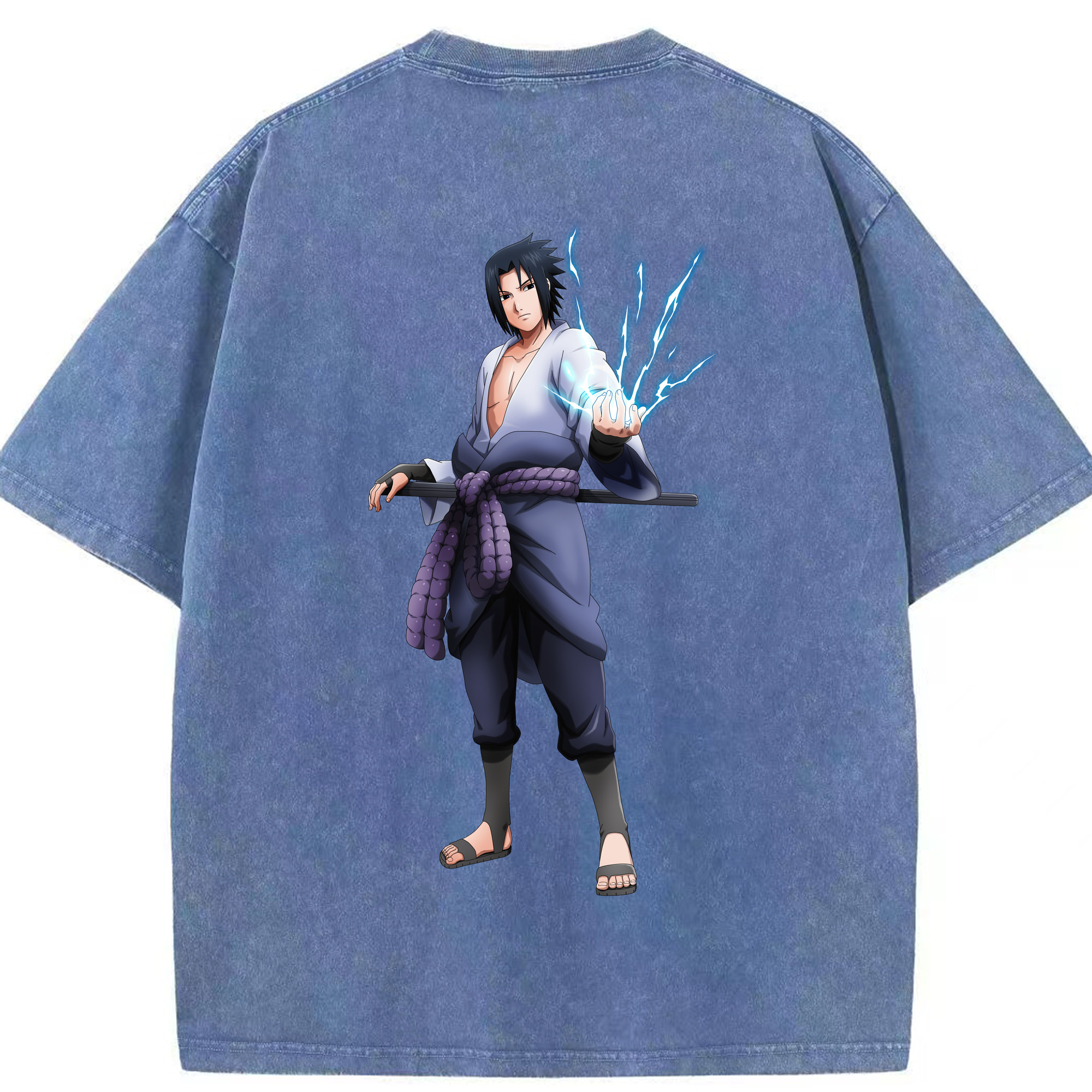 （画像用） NARUTO -ナルト- うちは サスケ Uchiha Sasuke 綿100% ヴィンテージ風 半袖Tシャツ（背面プリント）