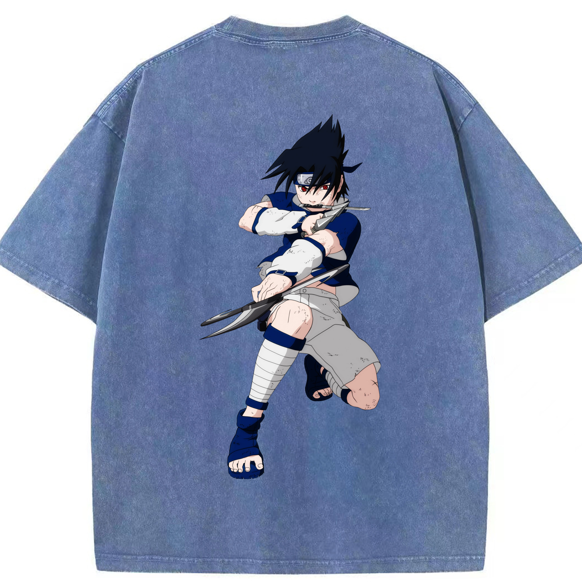 （画像用） NARUTO -ナルト- うちは サスケ Uchiha Sasuke 綿100% ヴィンテージ風 半袖Tシャツ（背面プリント）