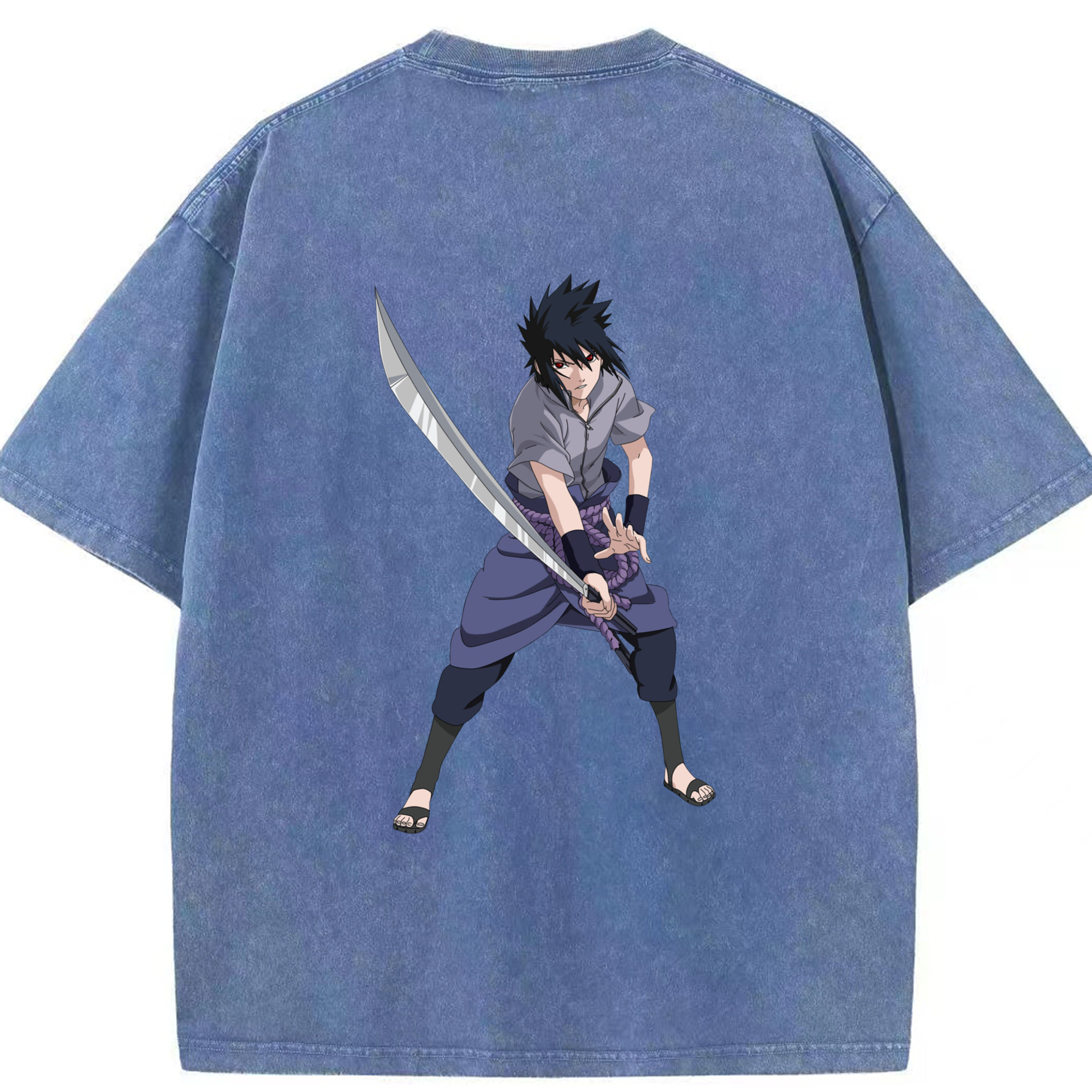 （画像用） NARUTO -ナルト- うちは サスケ Uchiha Sasuke 綿100% ヴィンテージ風 半袖Tシャツ（背面プリント）