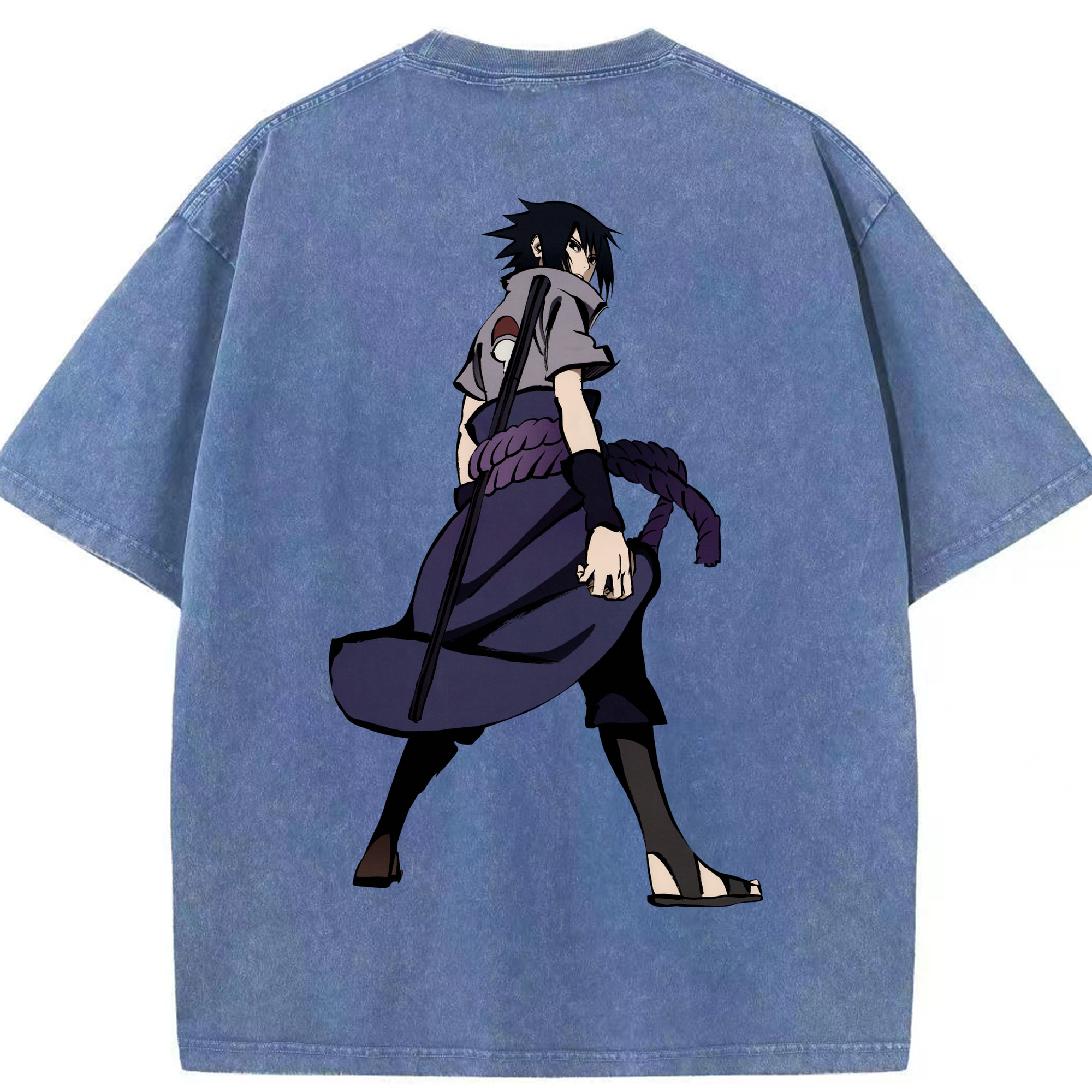 （画像用） NARUTO -ナルト- うちは サスケ Uchiha Sasuke 綿100% ヴィンテージ風 半袖Tシャツ（背面プリント）