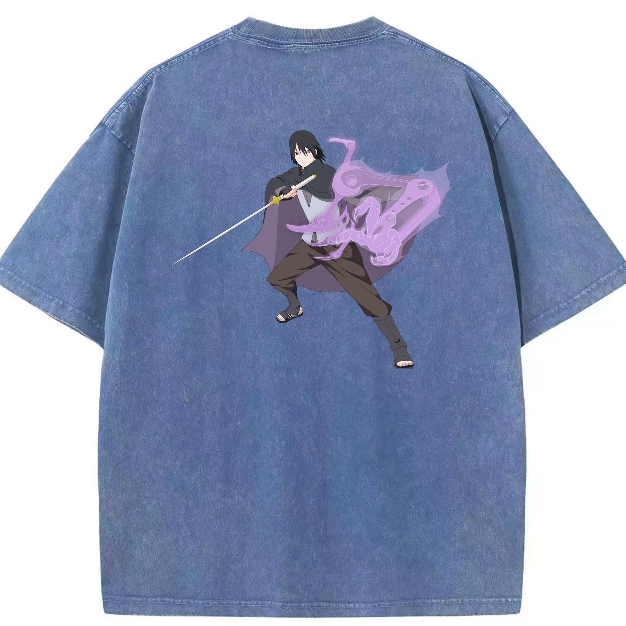 （画像用） NARUTO -ナルト- うちは サスケ Uchiha Sasuke 綿100% ヴィンテージ風 半袖Tシャツ（背面プリント）