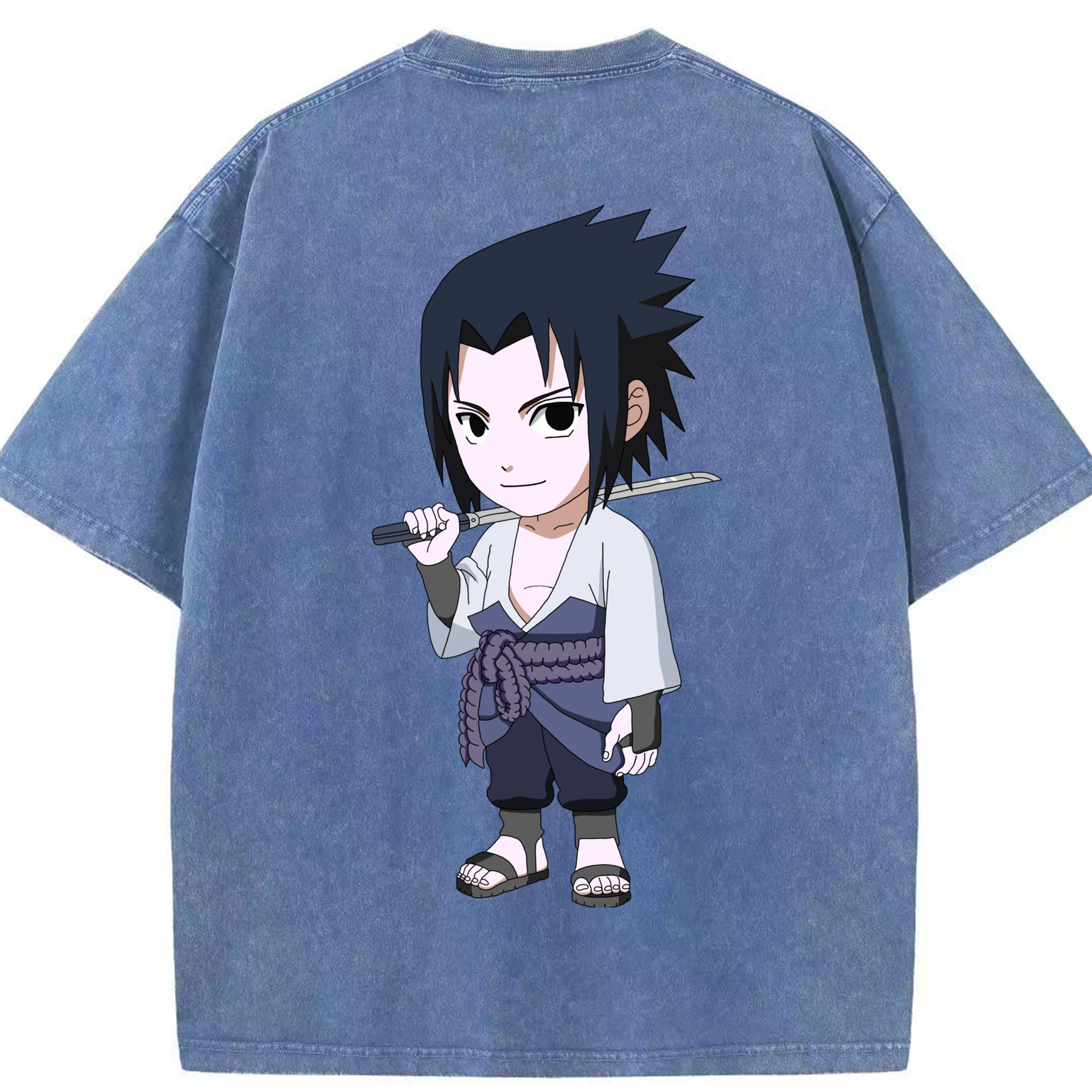 （画像用） NARUTO -ナルト- うちは サスケ Uchiha Sasuke 綿100% ヴィンテージ風 半袖Tシャツ（背面プリント）