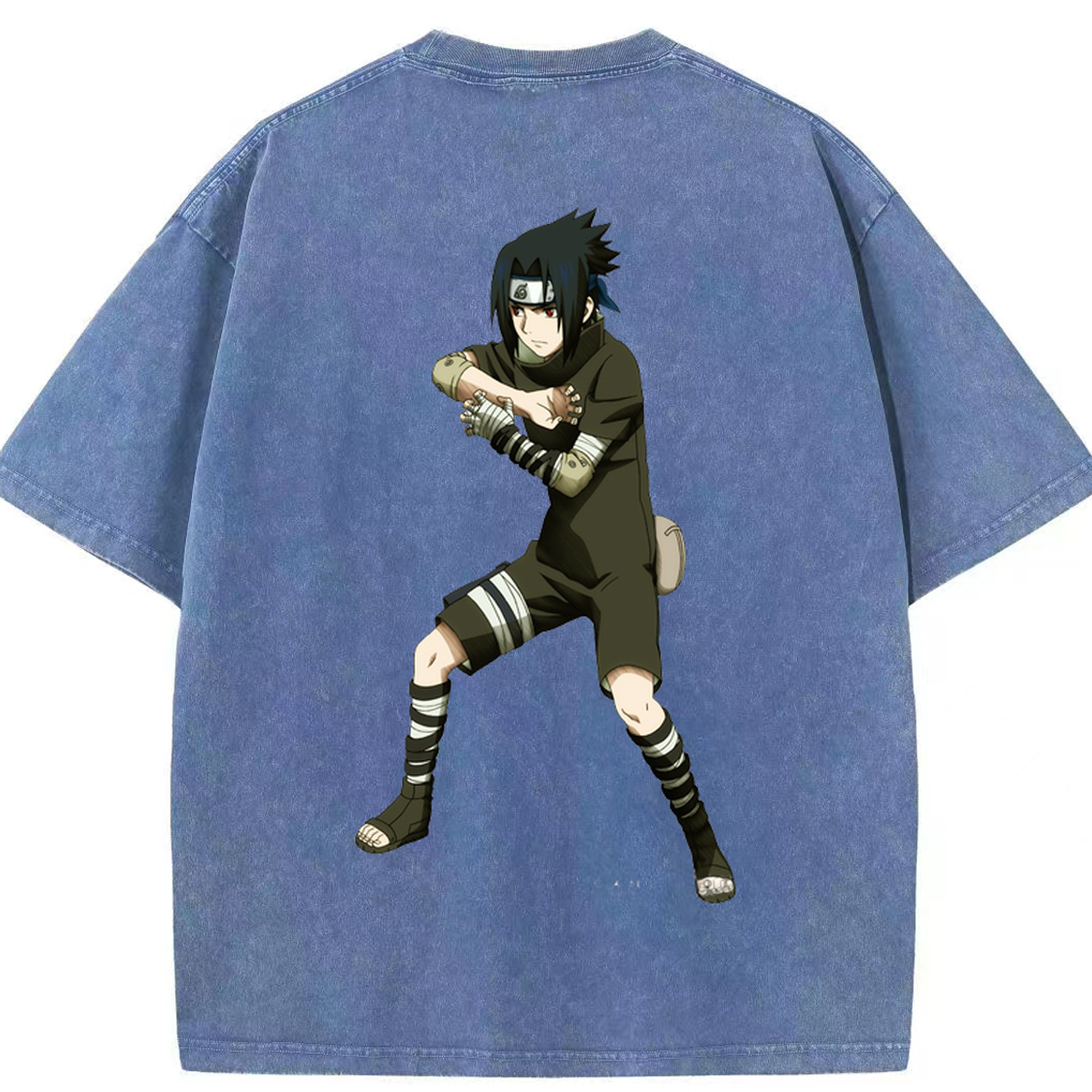 （画像用） NARUTO -ナルト- うちは サスケ Uchiha Sasuke 綿100% ヴィンテージ風 半袖Tシャツ（背面プリント）