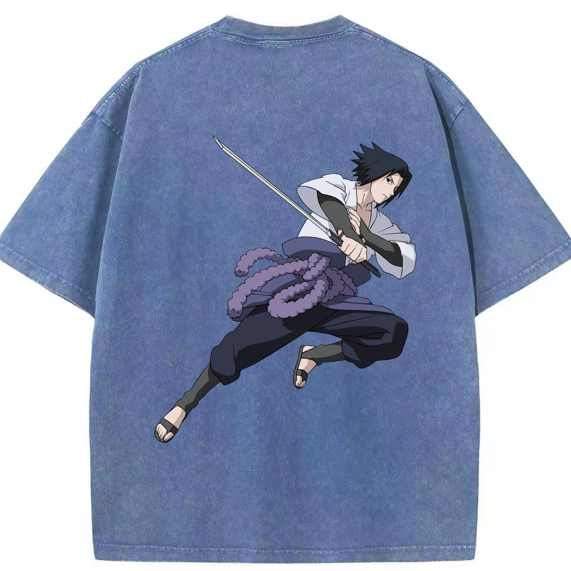 （画像用） NARUTO -ナルト- うちは サスケ Uchiha Sasuke 綿100% ヴィンテージ風 半袖Tシャツ（背面プリント）