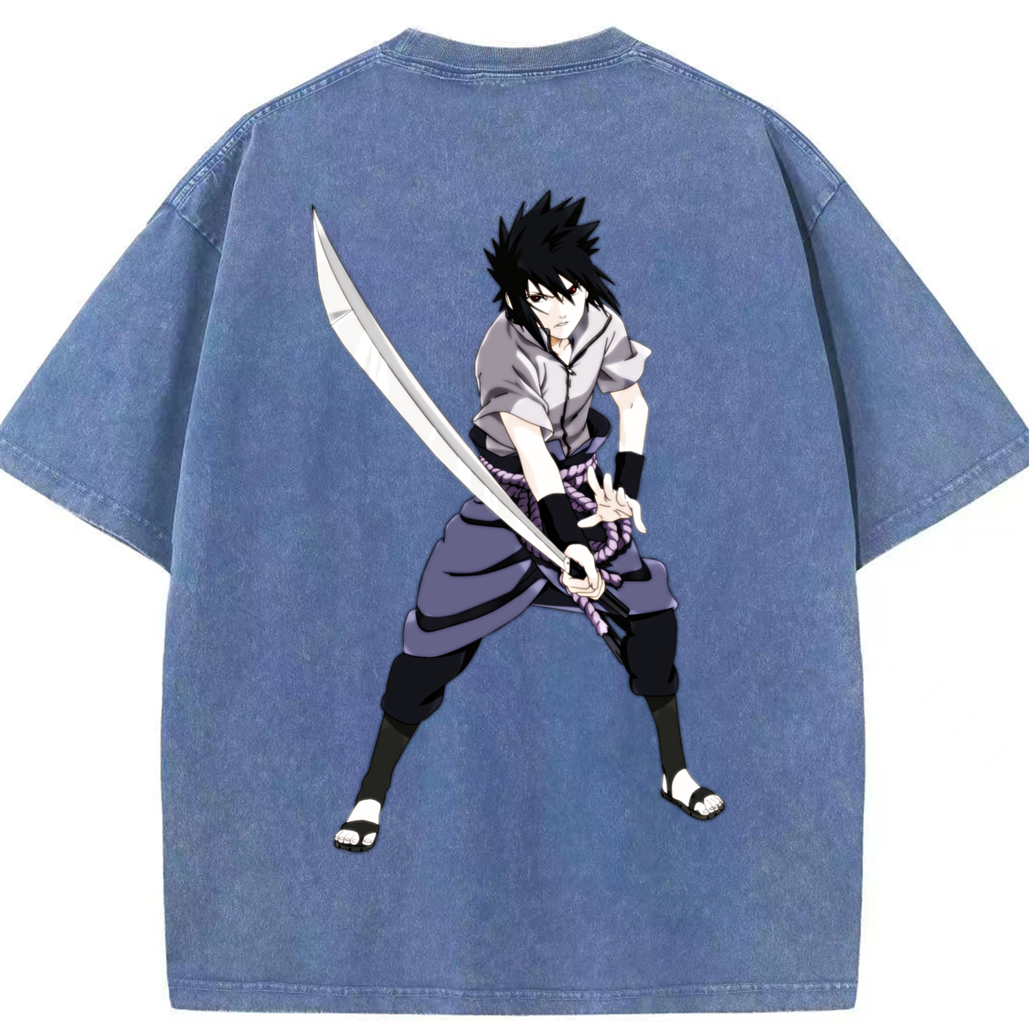 （画像用） NARUTO -ナルト- うちは サスケ Uchiha Sasuke 綿100% ヴィンテージ風 半袖Tシャツ（背面プリント）
