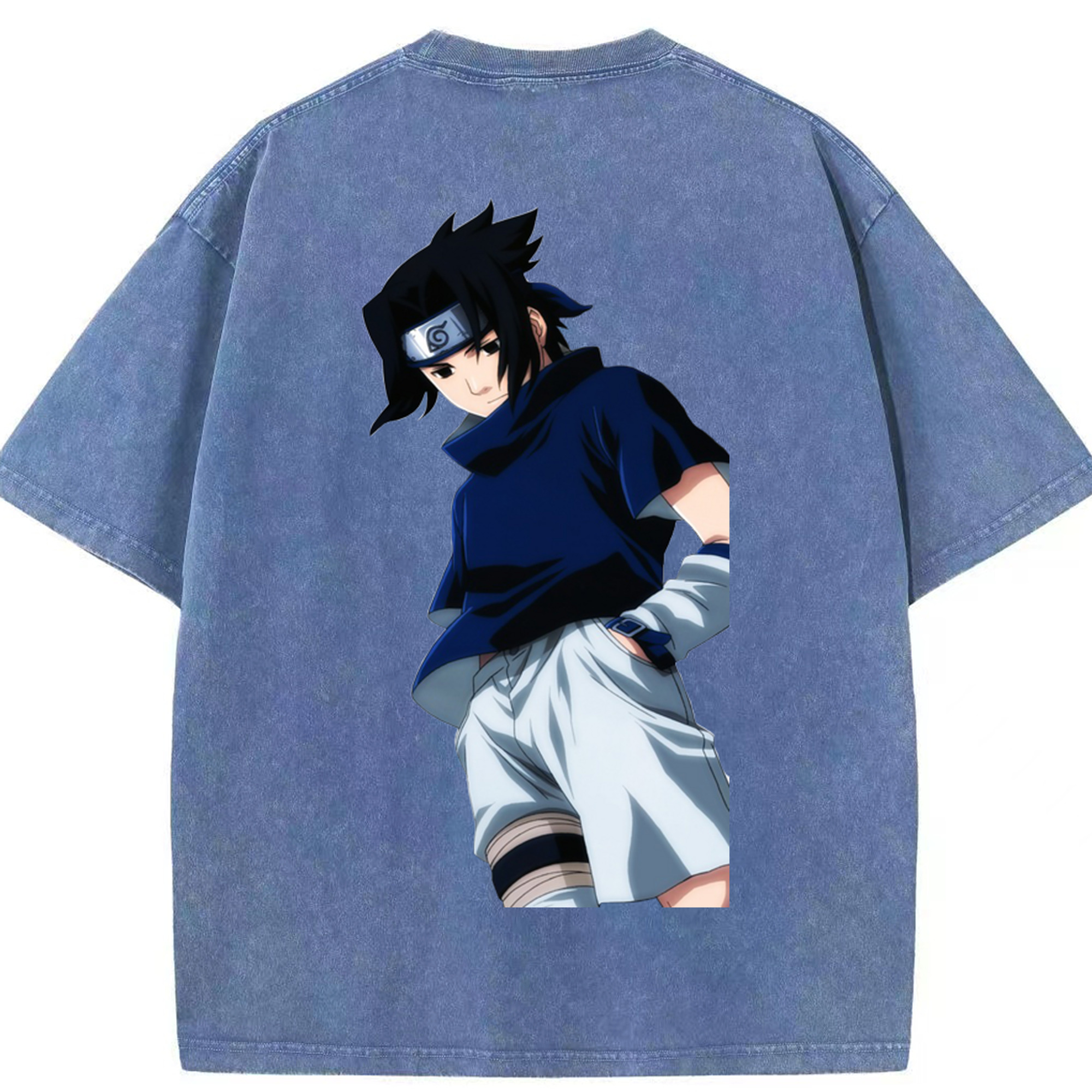 （画像用） NARUTO -ナルト- うちは サスケ Uchiha Sasuke 綿100% ヴィンテージ風 半袖Tシャツ（背面プリント）