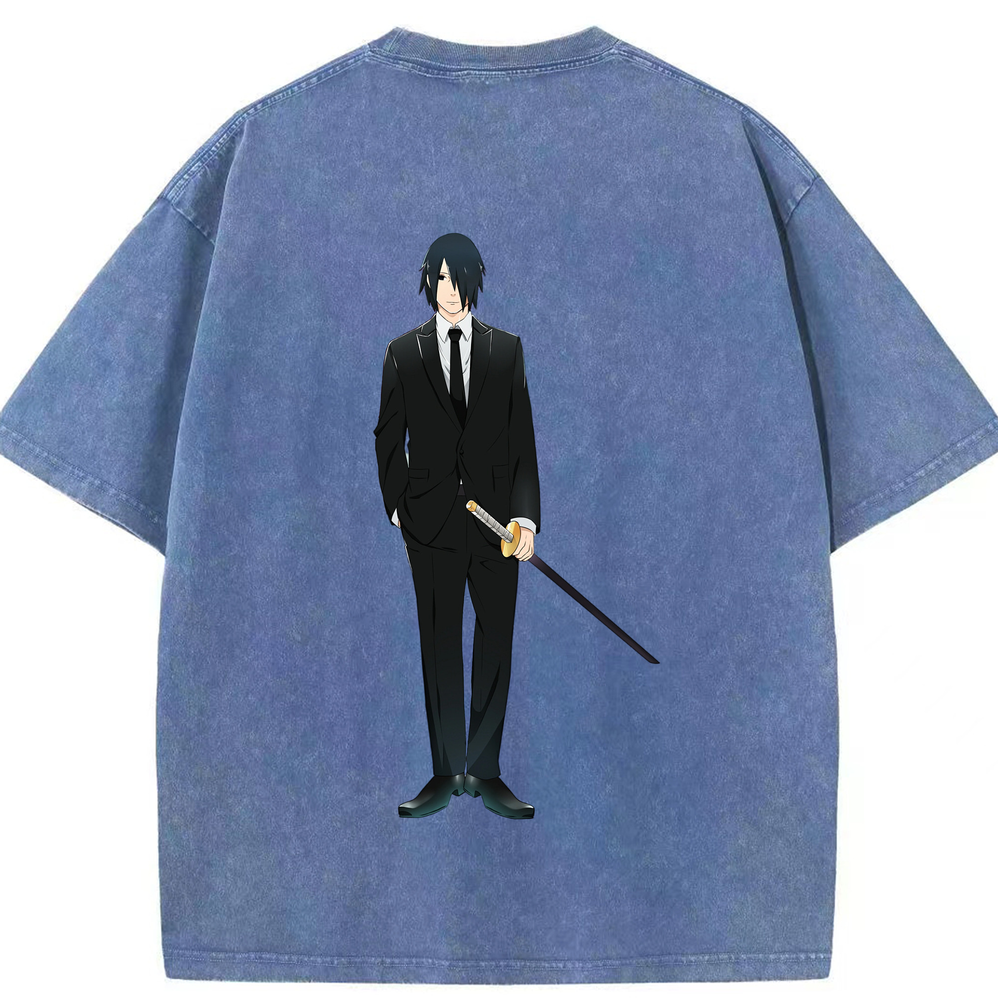 （画像用） NARUTO -ナルト- うちは サスケ Uchiha Sasuke 綿100% ヴィンテージ風 半袖Tシャツ（背面プリント）