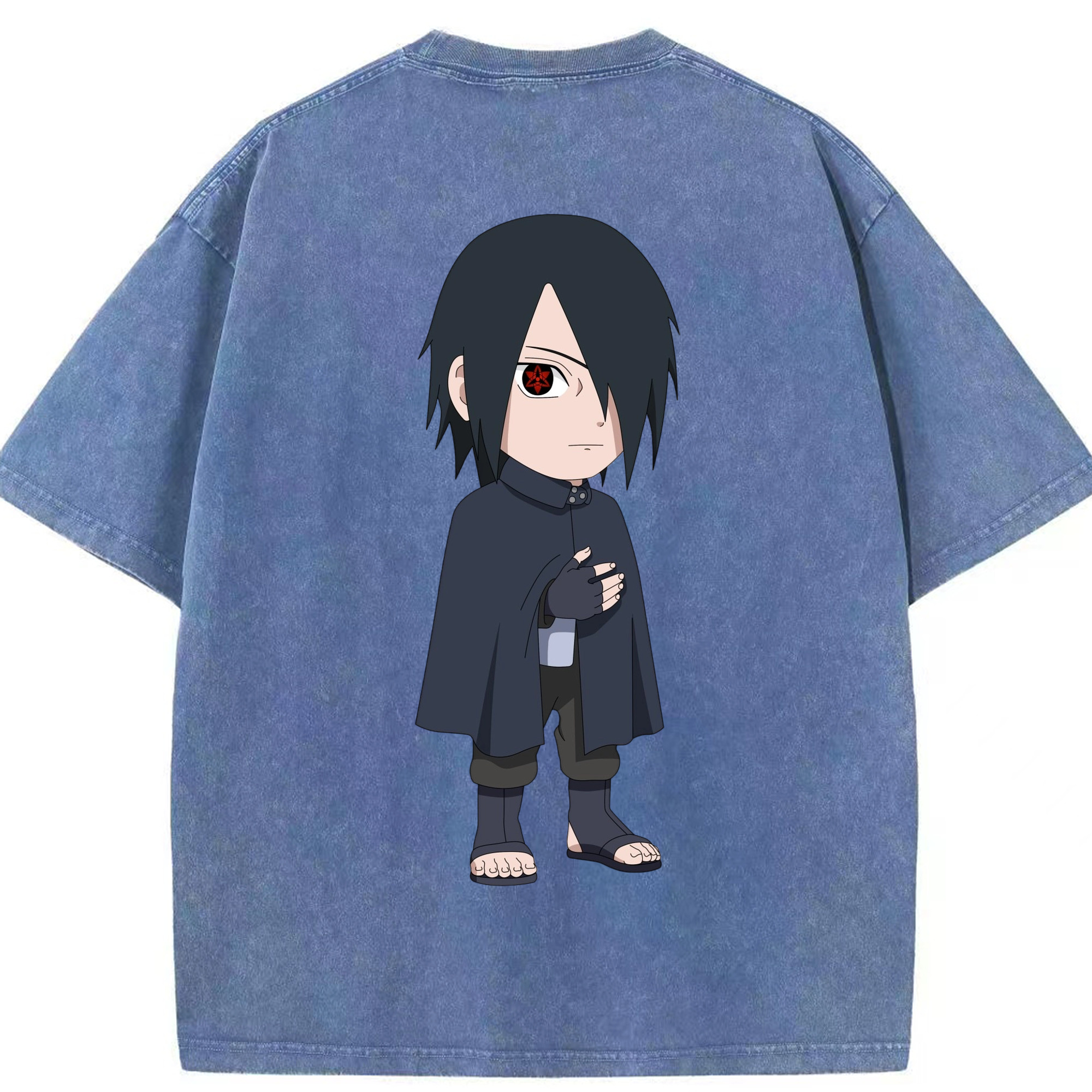 （画像用） NARUTO -ナルト- うちは サスケ Uchiha Sasuke 綿100% ヴィンテージ風 半袖Tシャツ（背面プリント）