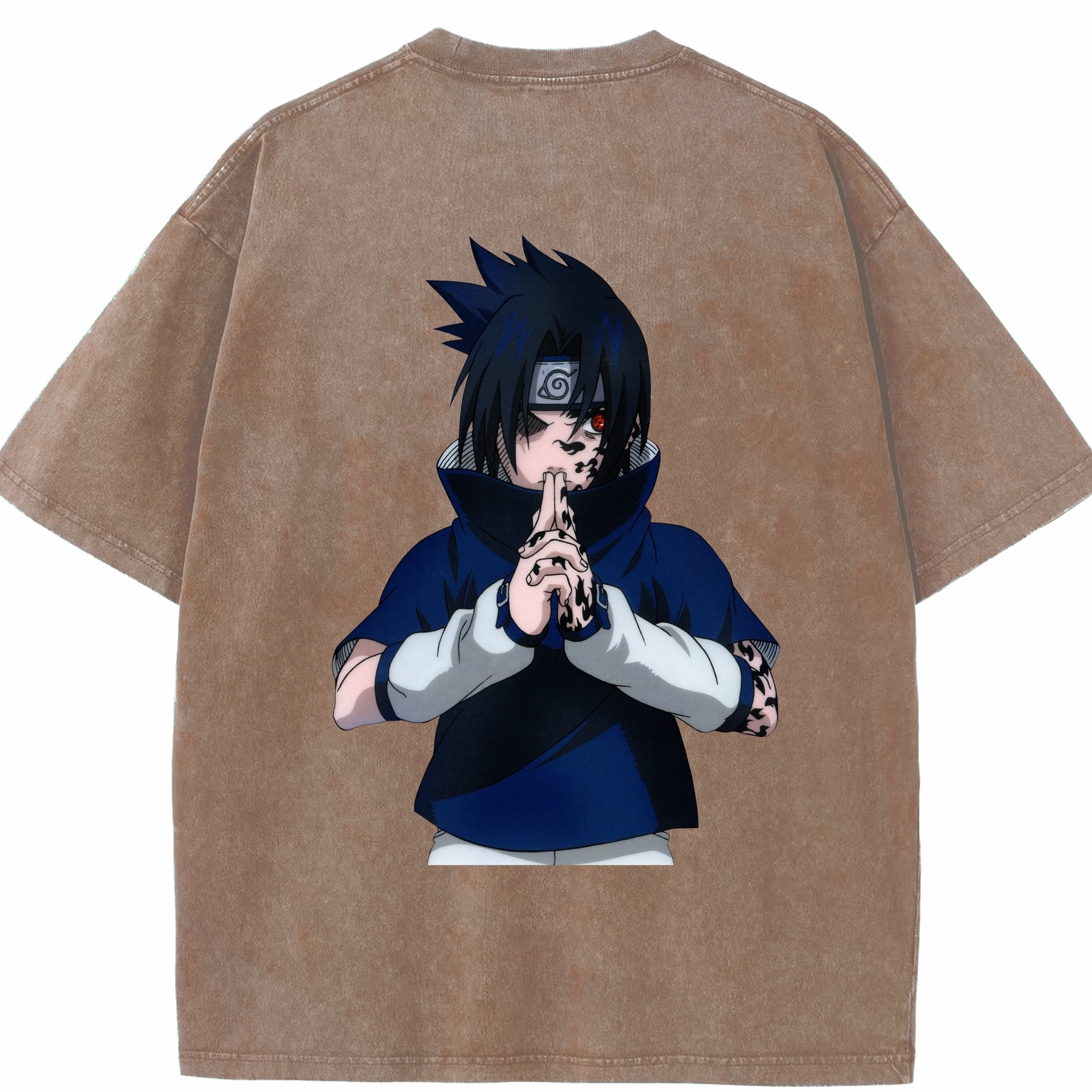（画像用） NARUTO -ナルト- うちは サスケ Uchiha Sasuke 綿100% ヴィンテージ風 半袖Tシャツ（背面プリント）