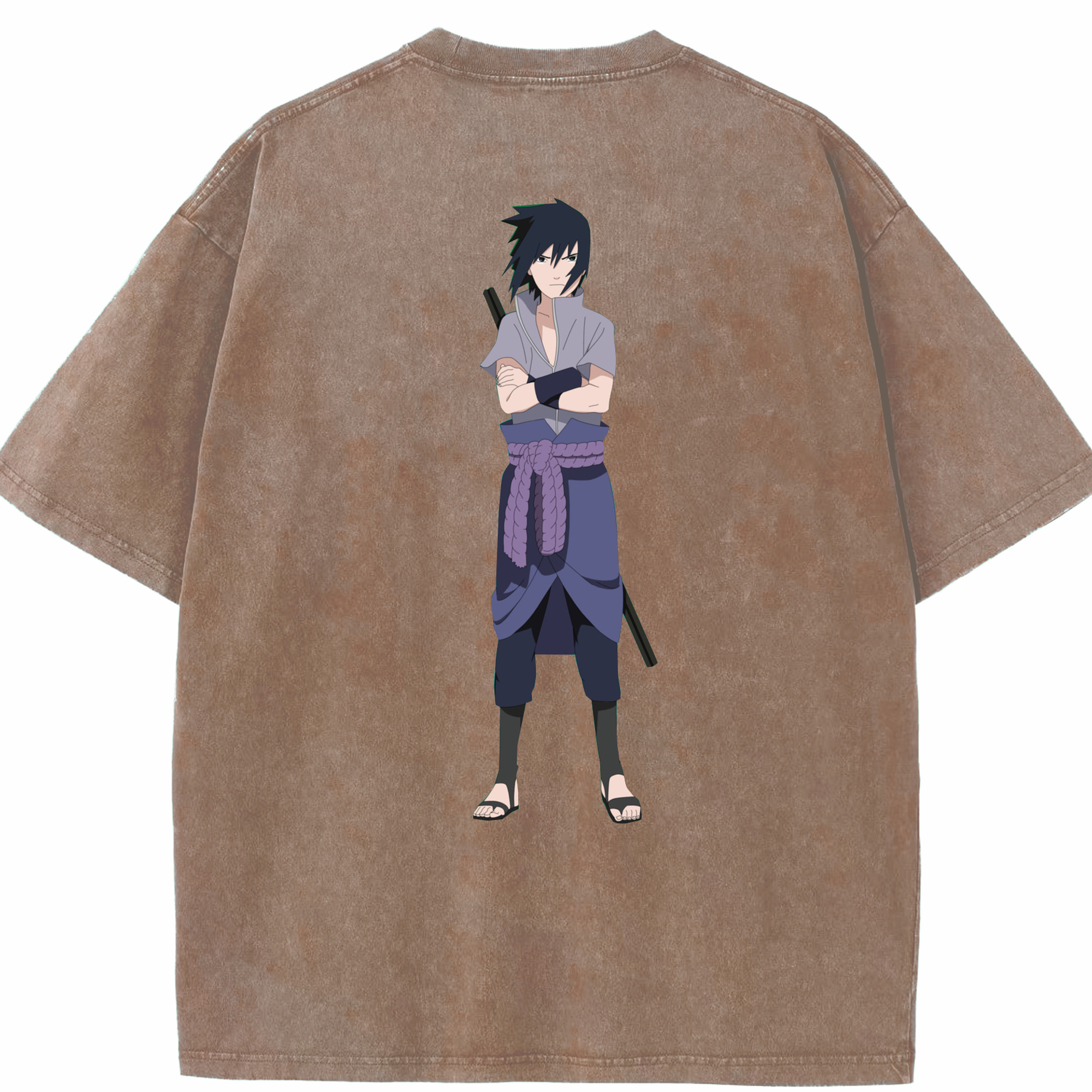 （画像用） NARUTO -ナルト- うちは サスケ Uchiha Sasuke 綿100% ヴィンテージ風 半袖Tシャツ（背面プリント）