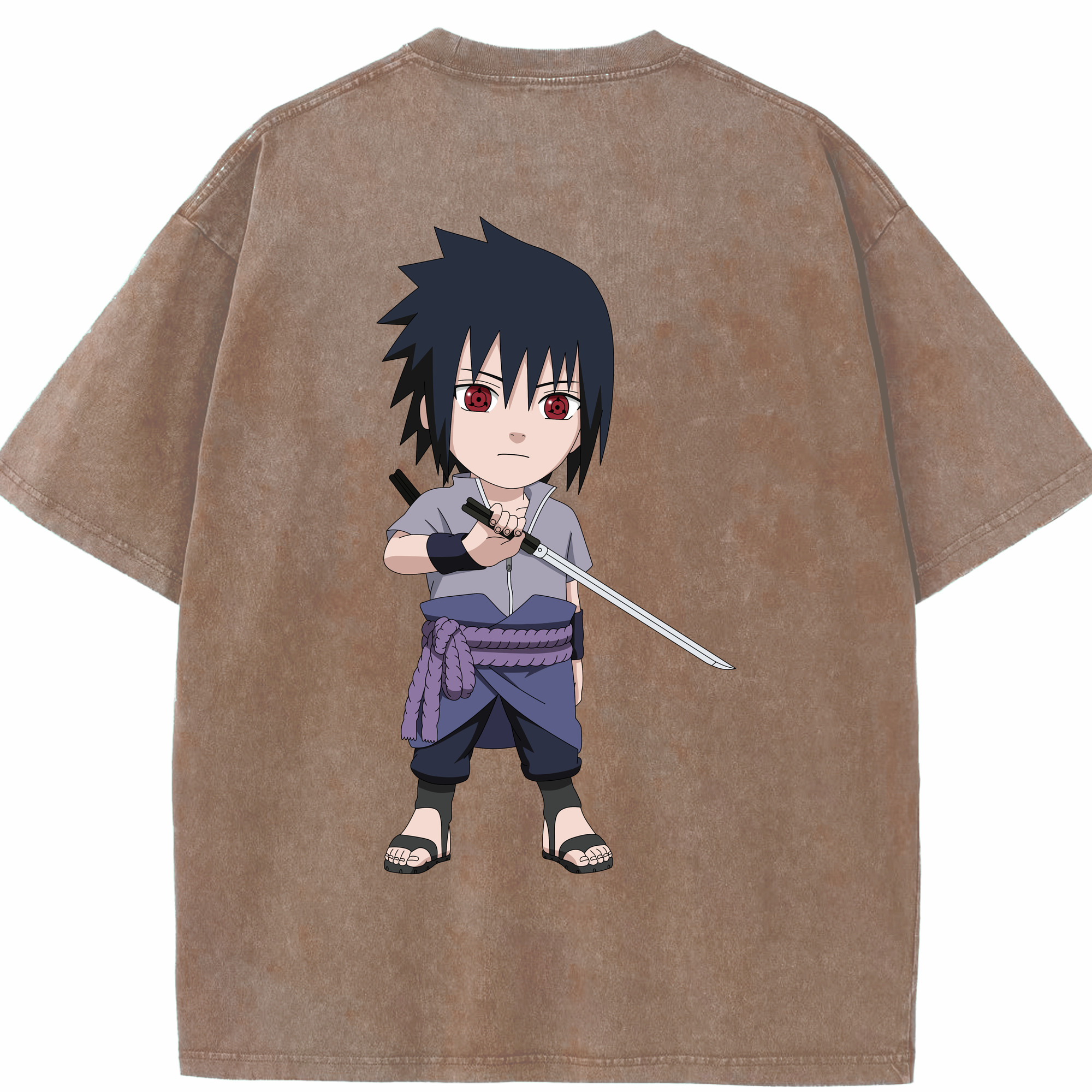 （画像用） NARUTO -ナルト- うちは サスケ Uchiha Sasuke 綿100% ヴィンテージ風 半袖Tシャツ（背面プリント）