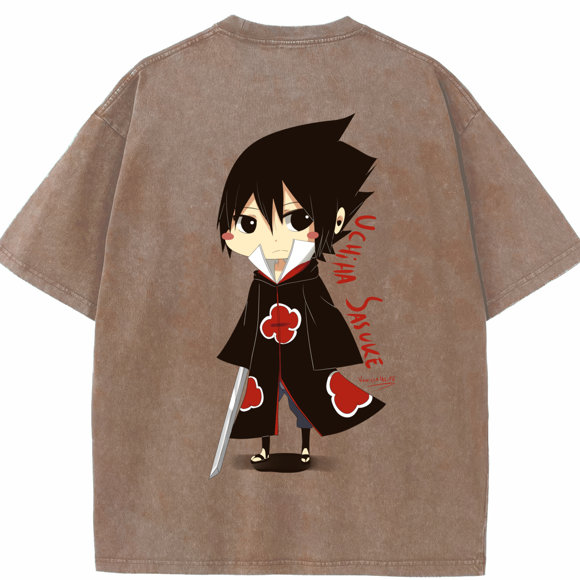 （画像用） NARUTO -ナルト- うちは サスケ Uchiha Sasuke 綿100% ヴィンテージ風 半袖Tシャツ（背面プリント）
