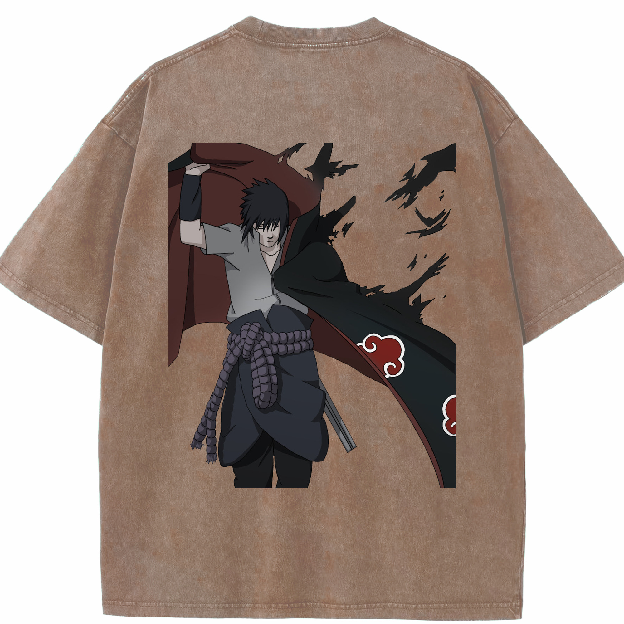 （画像用） NARUTO -ナルト- うちは サスケ Uchiha Sasuke 綿100% ヴィンテージ風 半袖Tシャツ（背面プリント）