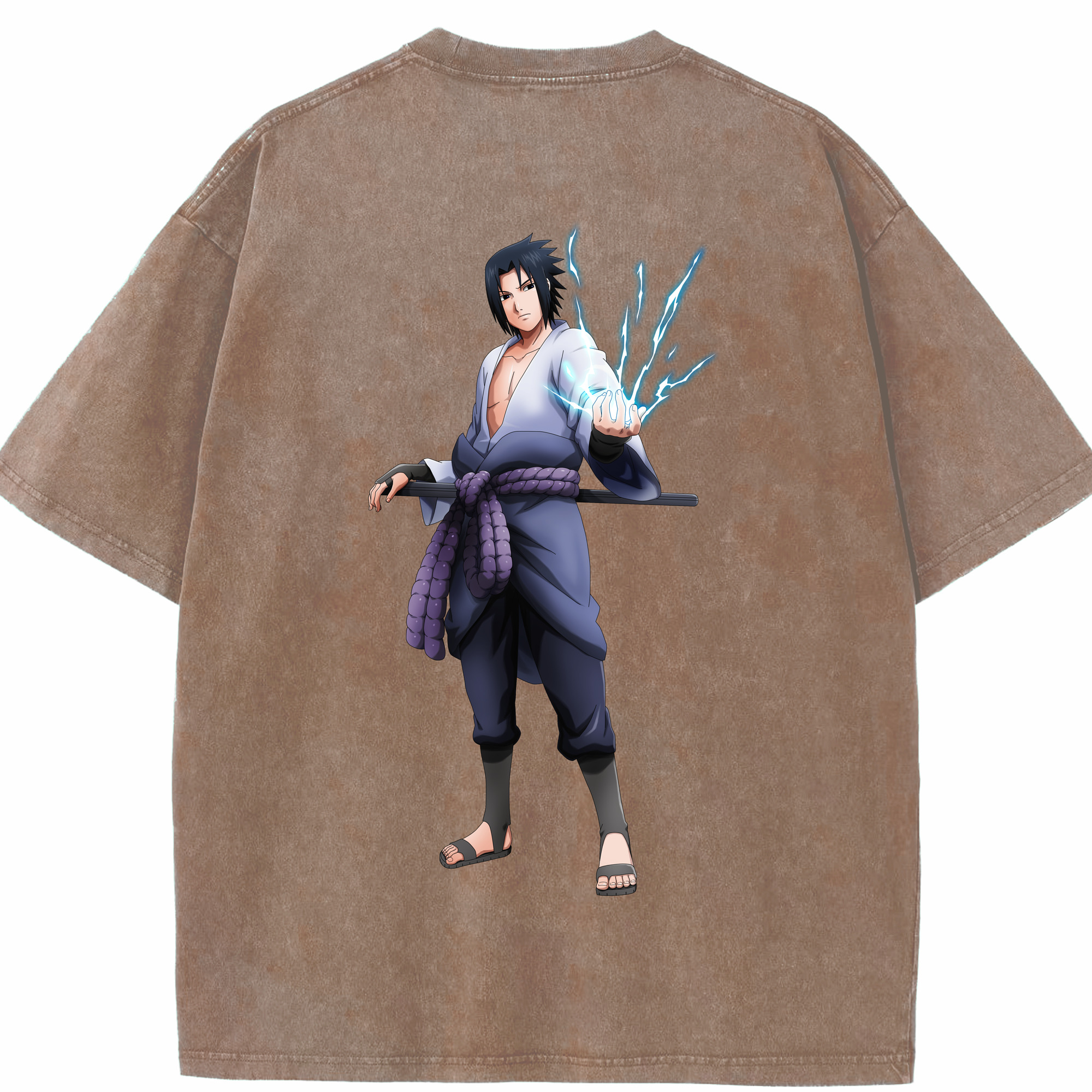 （画像用） NARUTO -ナルト- うちは サスケ Uchiha Sasuke 綿100% ヴィンテージ風 半袖Tシャツ（背面プリント）