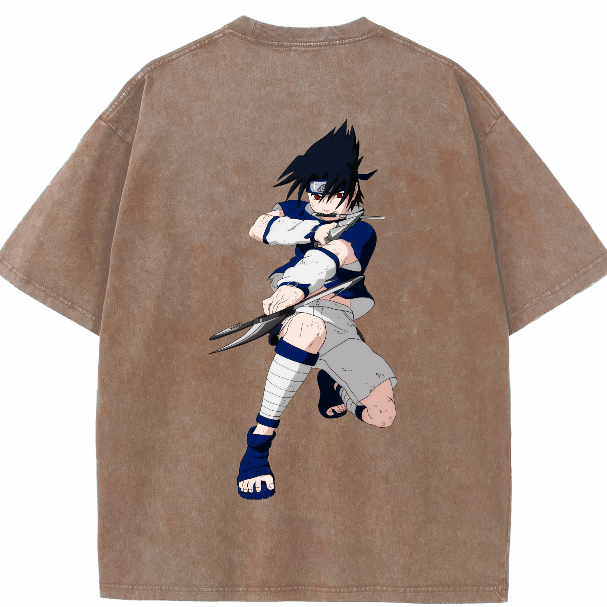 （画像用） NARUTO -ナルト- うちは サスケ Uchiha Sasuke 綿100% ヴィンテージ風 半袖Tシャツ（背面プリント）