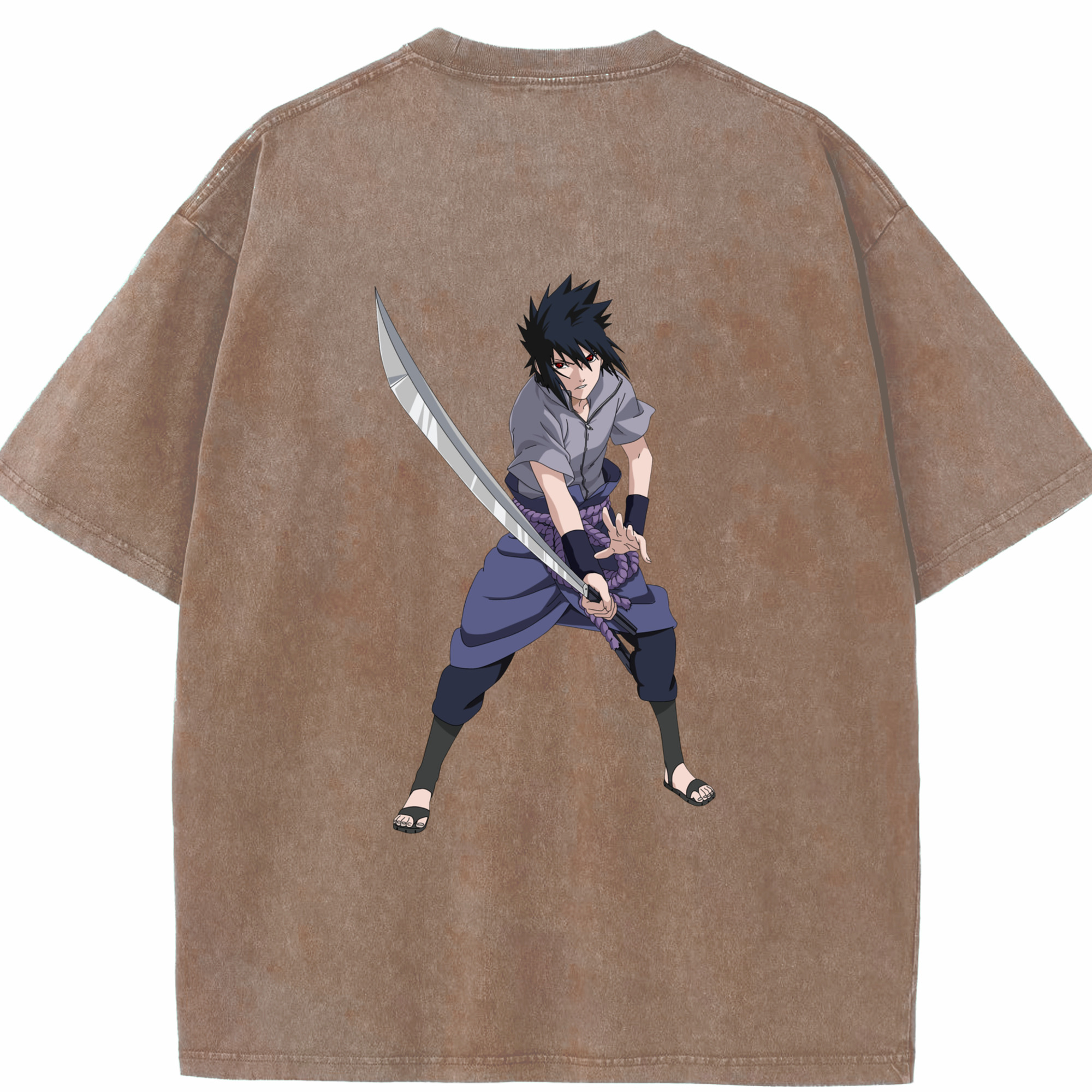 （画像用） NARUTO -ナルト- うちは サスケ Uchiha Sasuke 綿100% ヴィンテージ風 半袖Tシャツ（背面プリント）