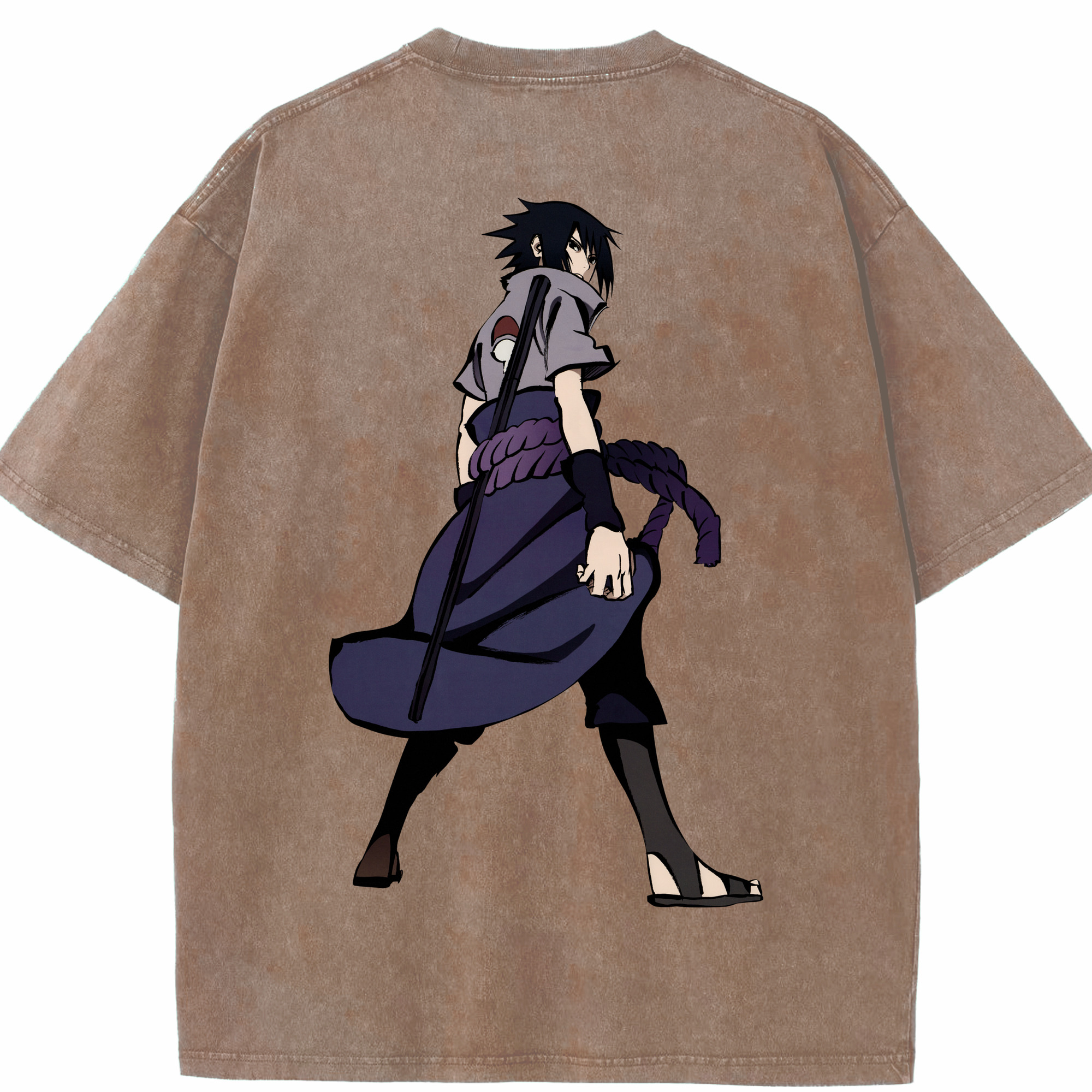 （画像用） NARUTO -ナルト- うちは サスケ Uchiha Sasuke 綿100% ヴィンテージ風 半袖Tシャツ（背面プリント）