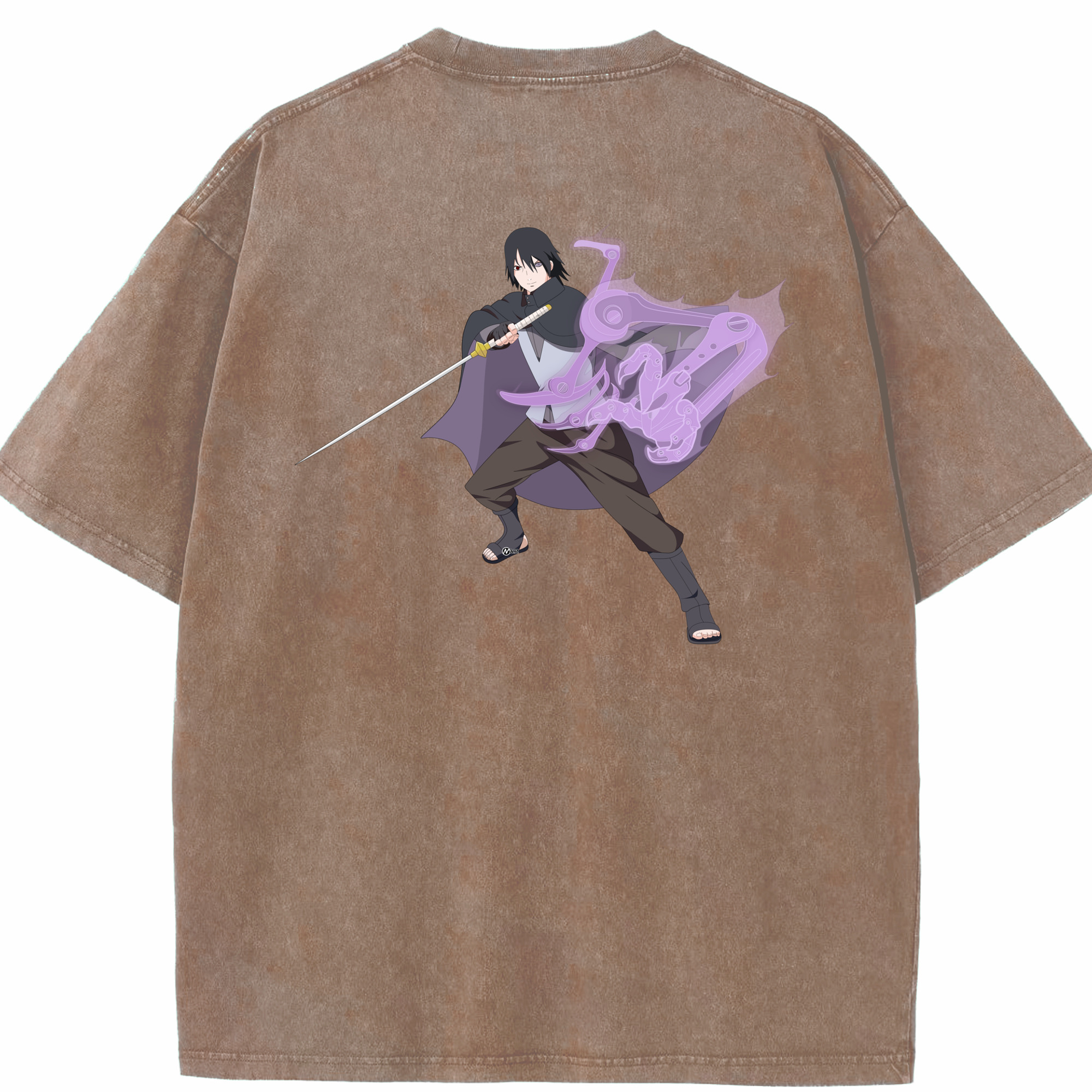 （画像用） NARUTO -ナルト- うちは サスケ Uchiha Sasuke 綿100% ヴィンテージ風 半袖Tシャツ（背面プリント）