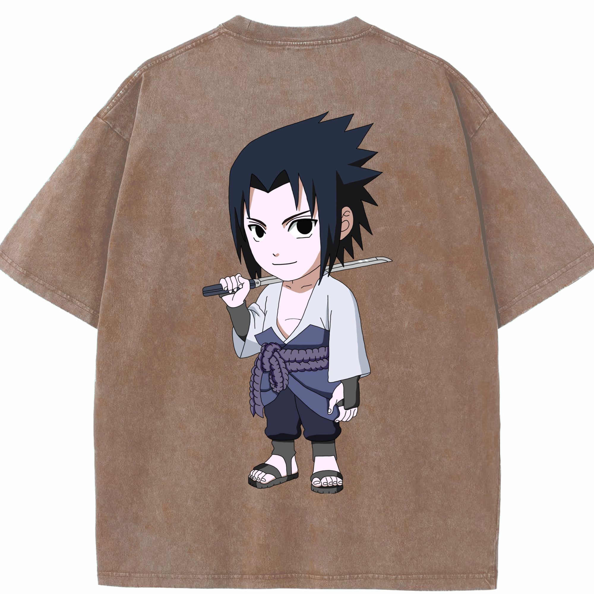（画像用） NARUTO -ナルト- うちは サスケ Uchiha Sasuke 綿100% ヴィンテージ風 半袖Tシャツ（背面プリント）