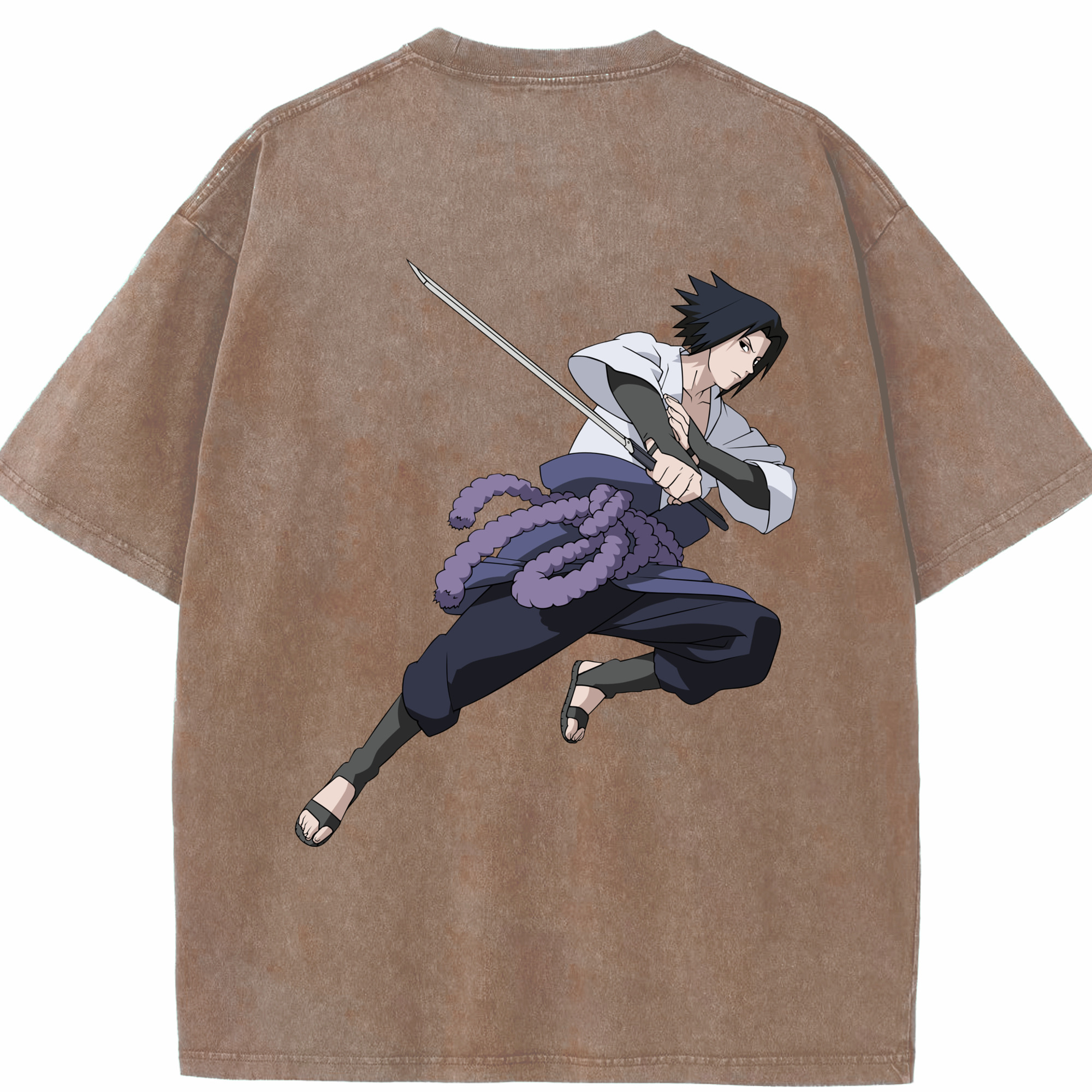 （画像用） NARUTO -ナルト- うちは サスケ Uchiha Sasuke 綿100% ヴィンテージ風 半袖Tシャツ（背面プリント）