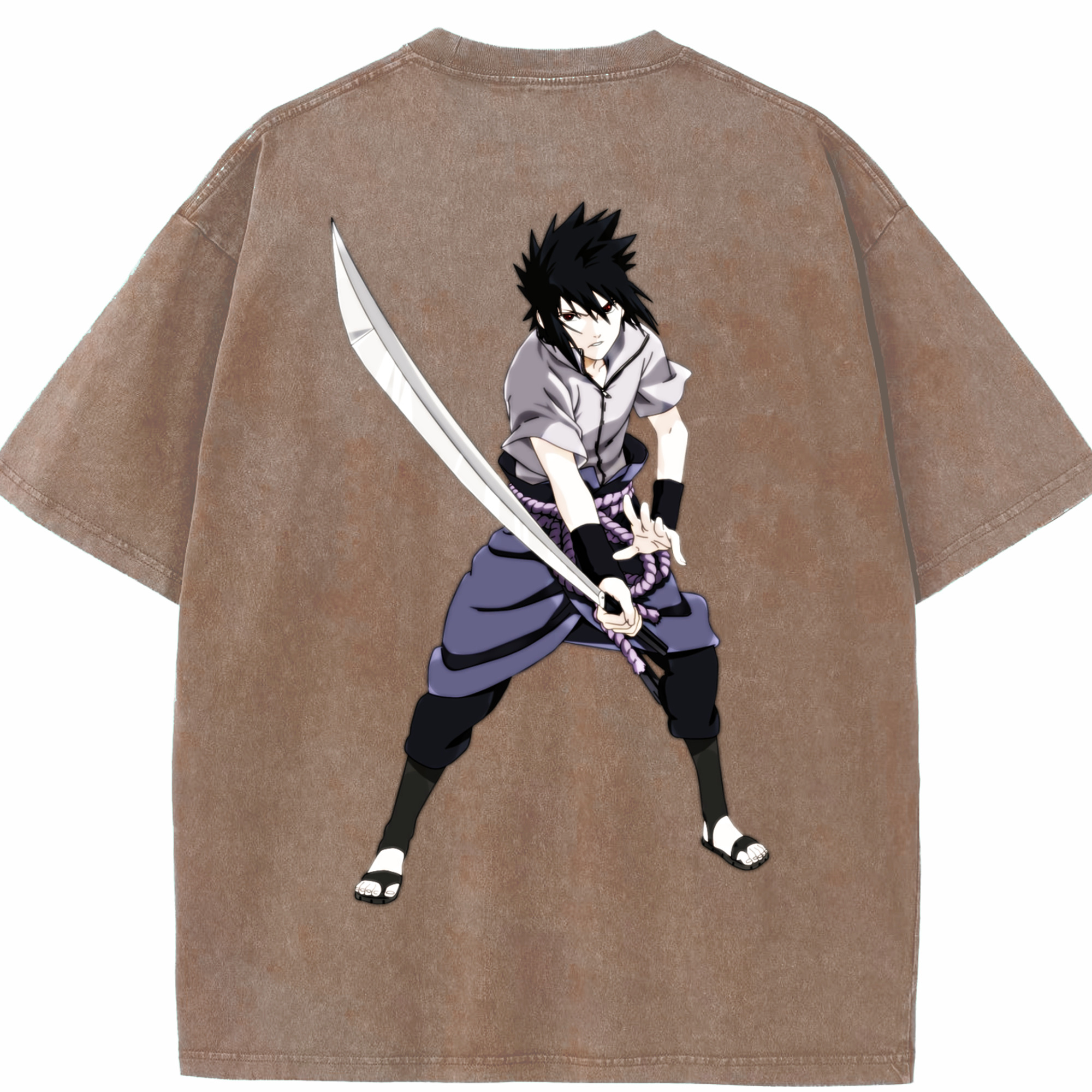 （画像用） NARUTO -ナルト- うちは サスケ Uchiha Sasuke 綿100% ヴィンテージ風 半袖Tシャツ（背面プリント）