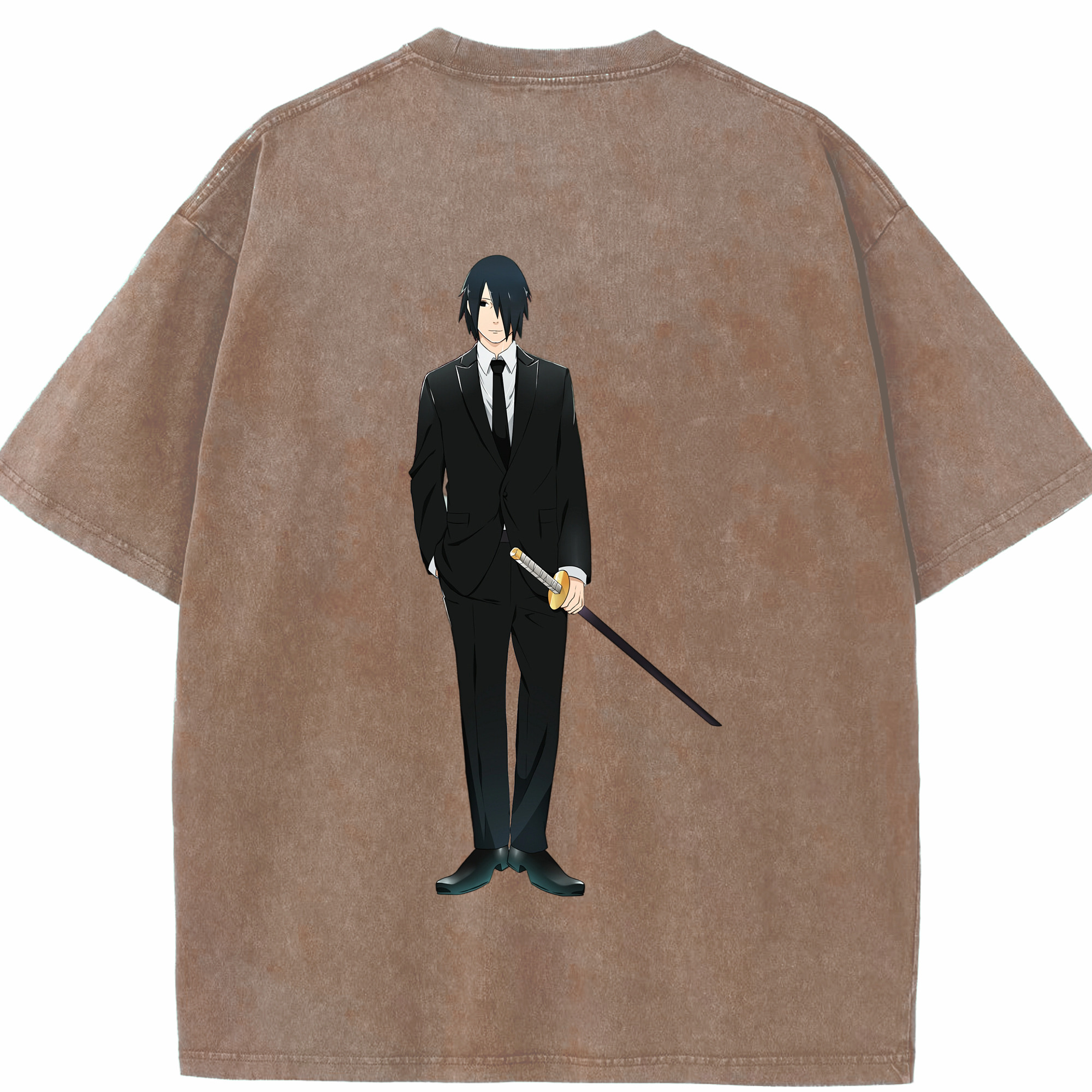 （画像用） NARUTO -ナルト- うちは サスケ Uchiha Sasuke 綿100% ヴィンテージ風 半袖Tシャツ（背面プリント）