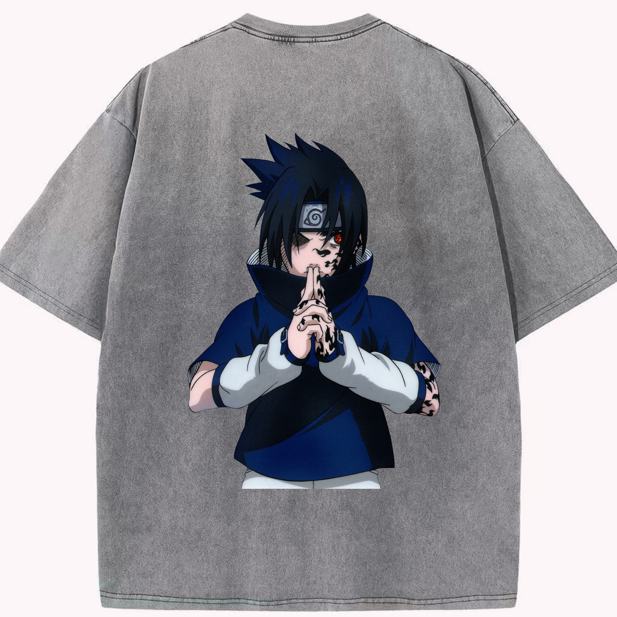 （画像用） NARUTO -ナルト- うちは サスケ Uchiha Sasuke 綿100% ヴィンテージ風 半袖Tシャツ（背面プリント）