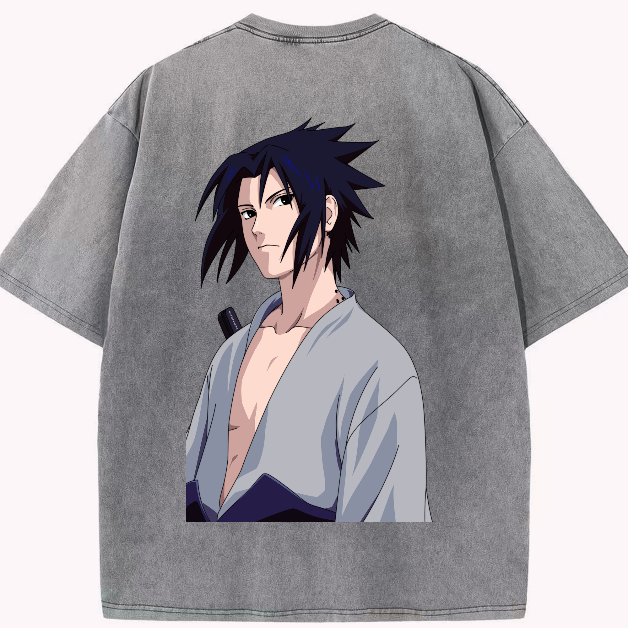 （画像用） NARUTO -ナルト- うちは サスケ Uchiha Sasuke 綿100% ヴィンテージ風 半袖Tシャツ（背面プリント）