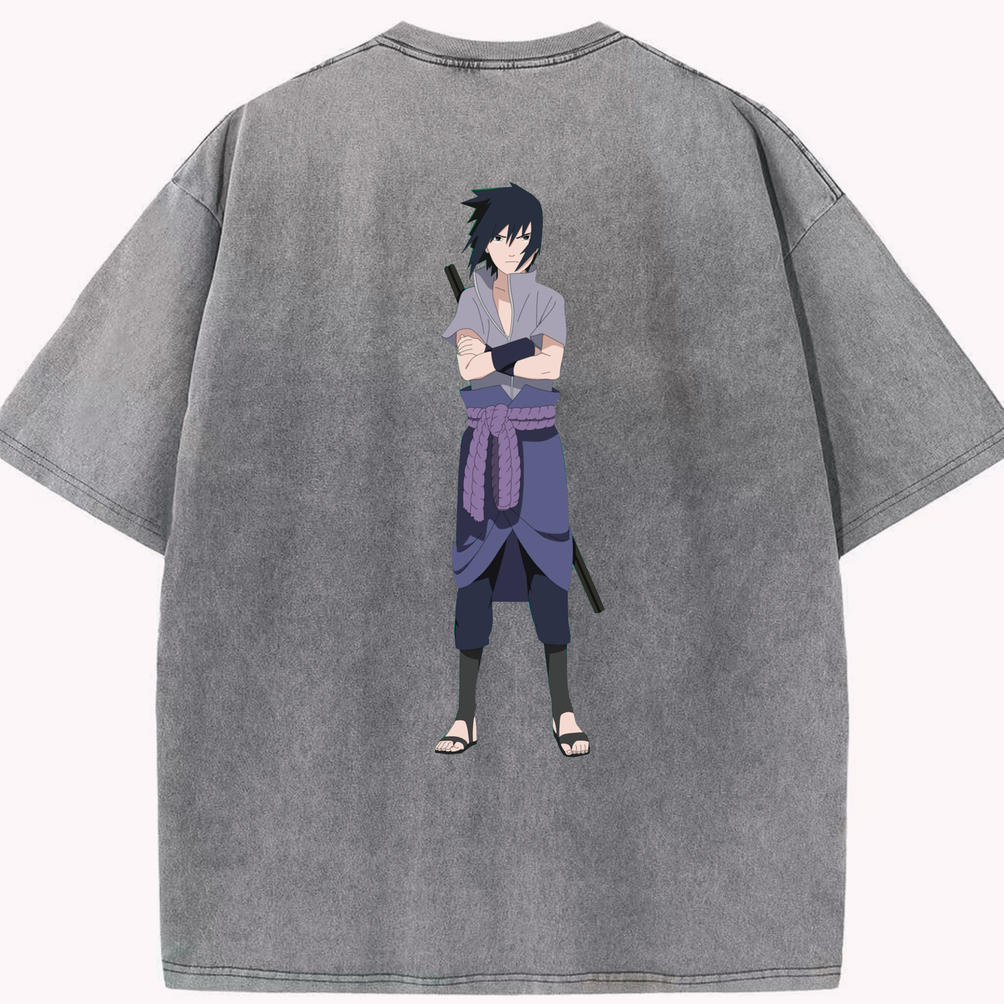 （画像用） NARUTO -ナルト- うちは サスケ Uchiha Sasuke 綿100% ヴィンテージ風 半袖Tシャツ（背面プリント）