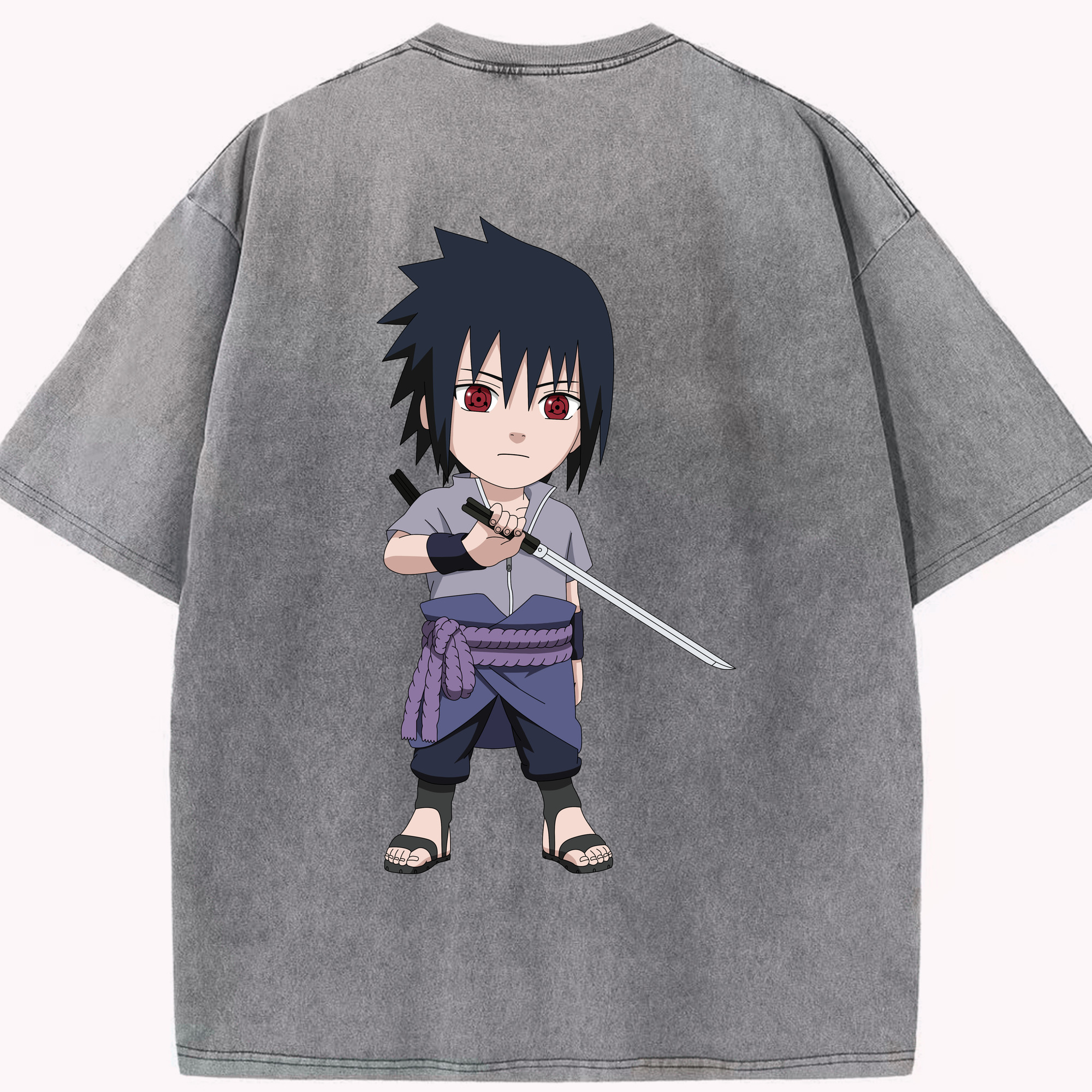 （画像用） NARUTO -ナルト- うちは サスケ Uchiha Sasuke 綿100% ヴィンテージ風 半袖Tシャツ（背面プリント）