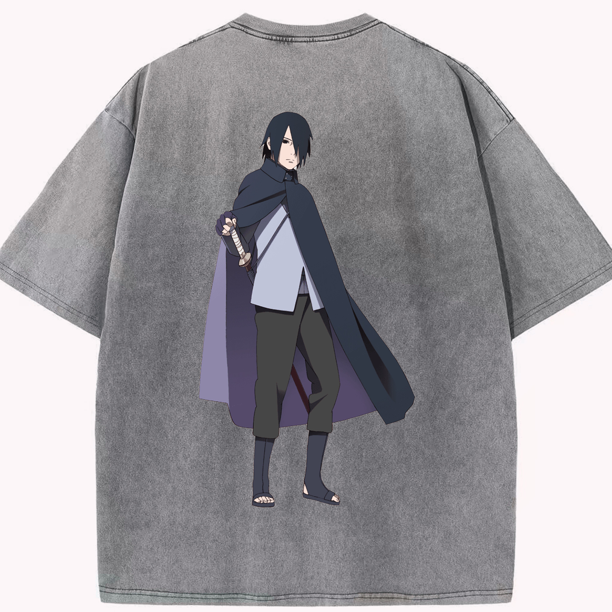 （画像用） NARUTO -ナルト- うちは サスケ Uchiha Sasuke 綿100% ヴィンテージ風 半袖Tシャツ（背面プリント）