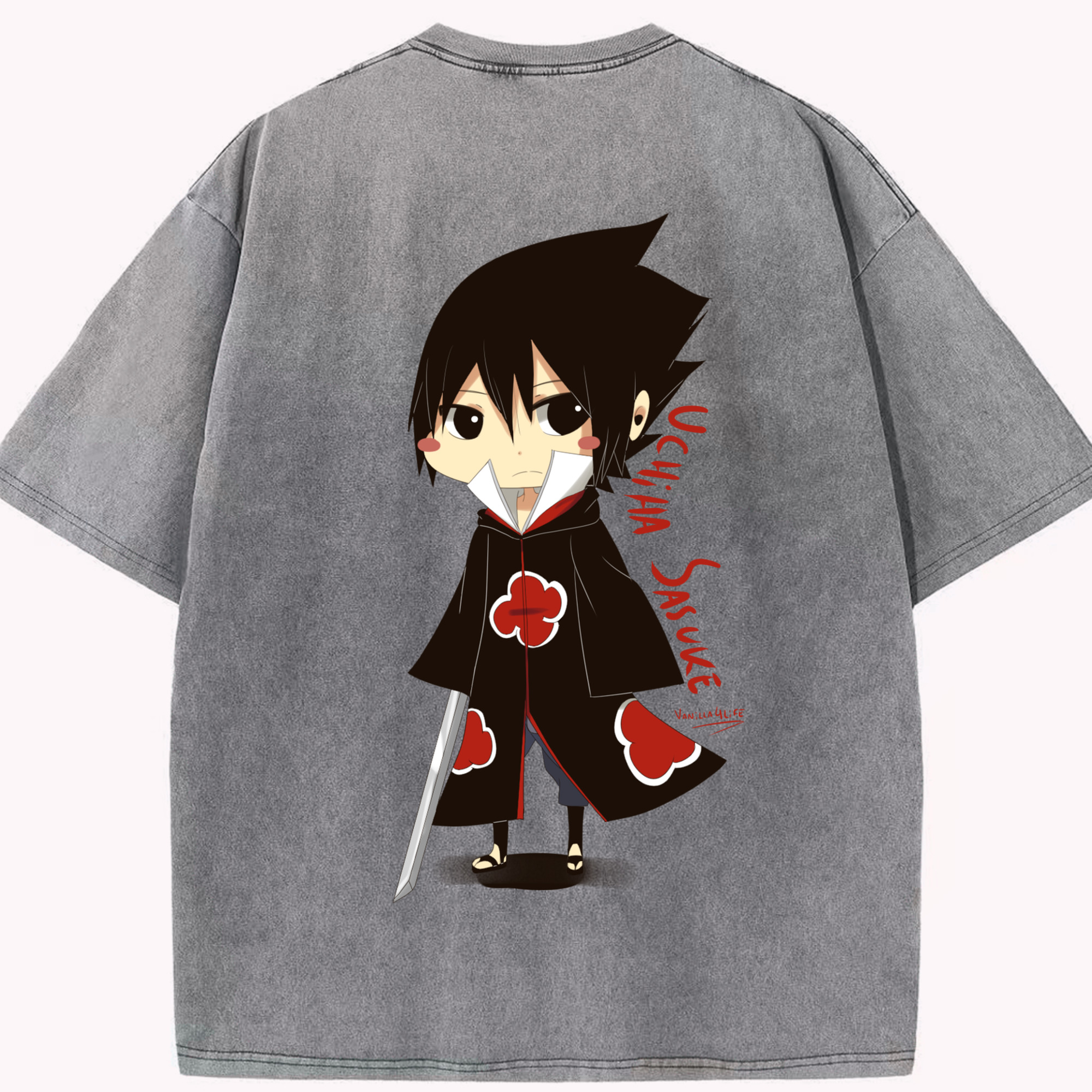 （画像用） NARUTO -ナルト- うちは サスケ Uchiha Sasuke 綿100% ヴィンテージ風 半袖Tシャツ（背面プリント）